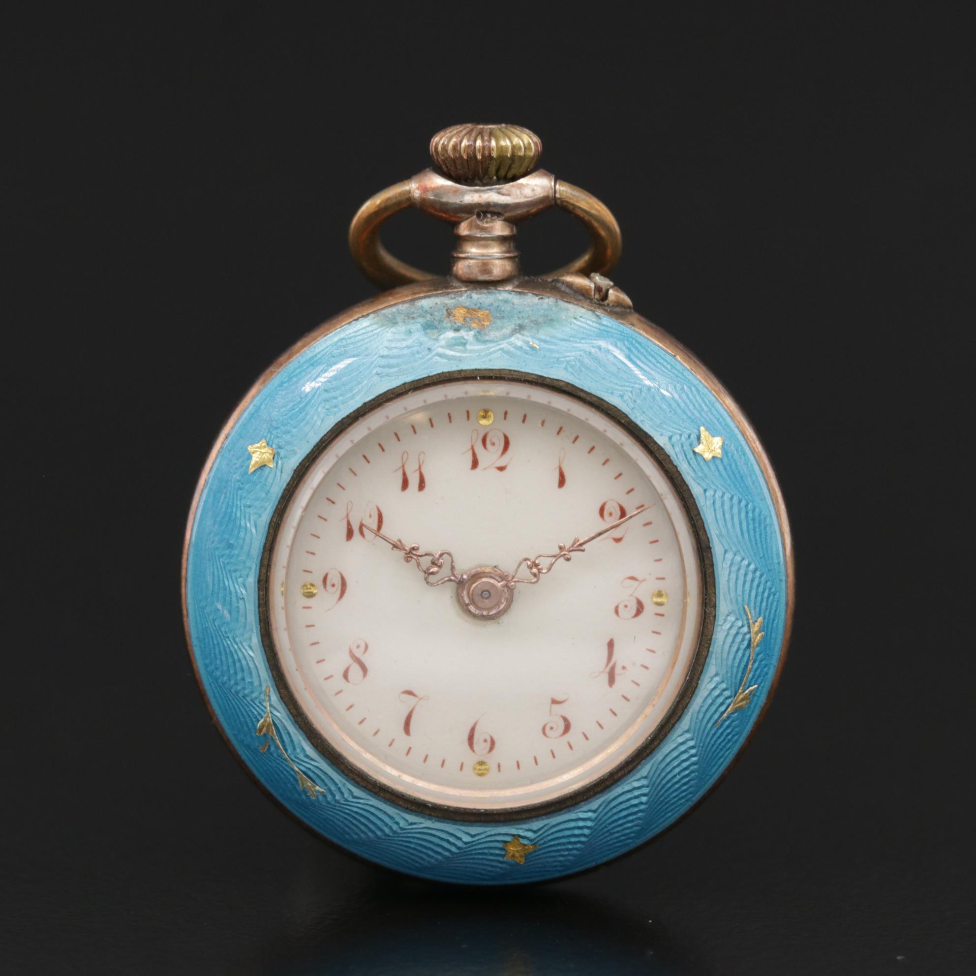 Swiss 800 Silver and Enamel Pendant Watch