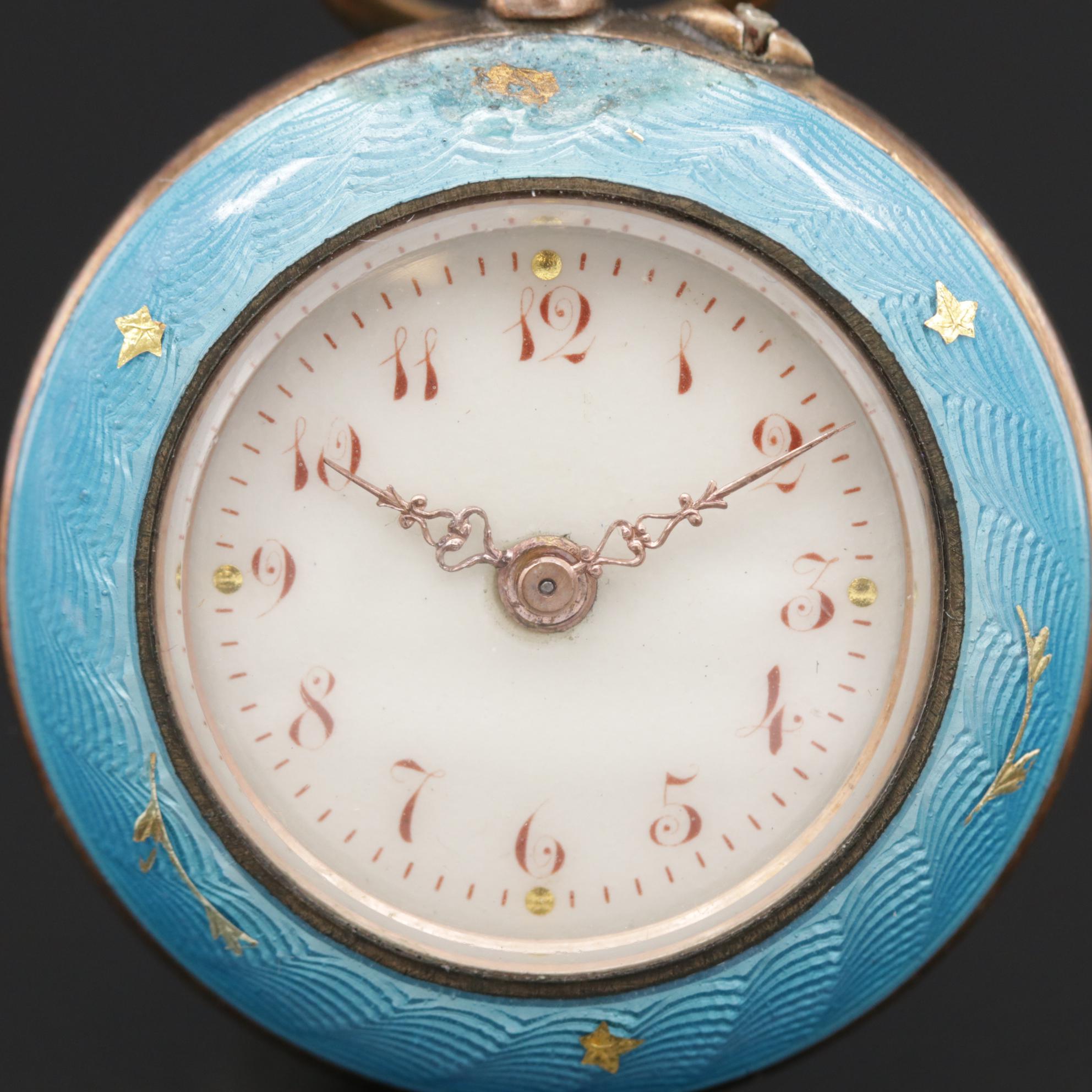 Swiss 800 Silver and Enamel Pendant Watch