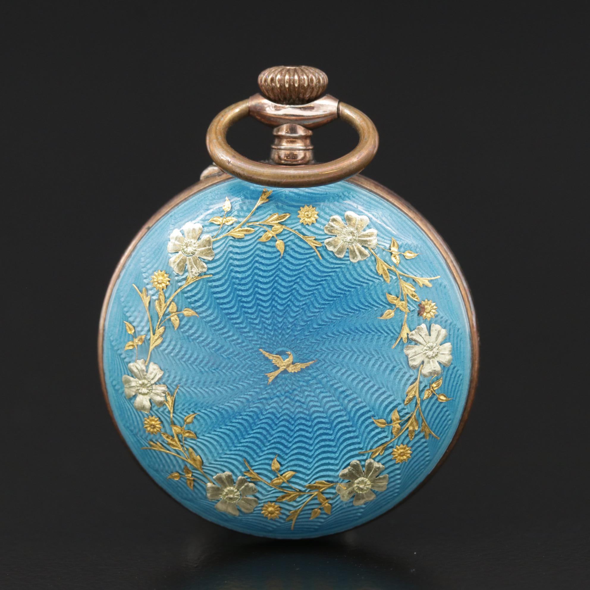 Swiss 800 Silver and Enamel Pendant Watch