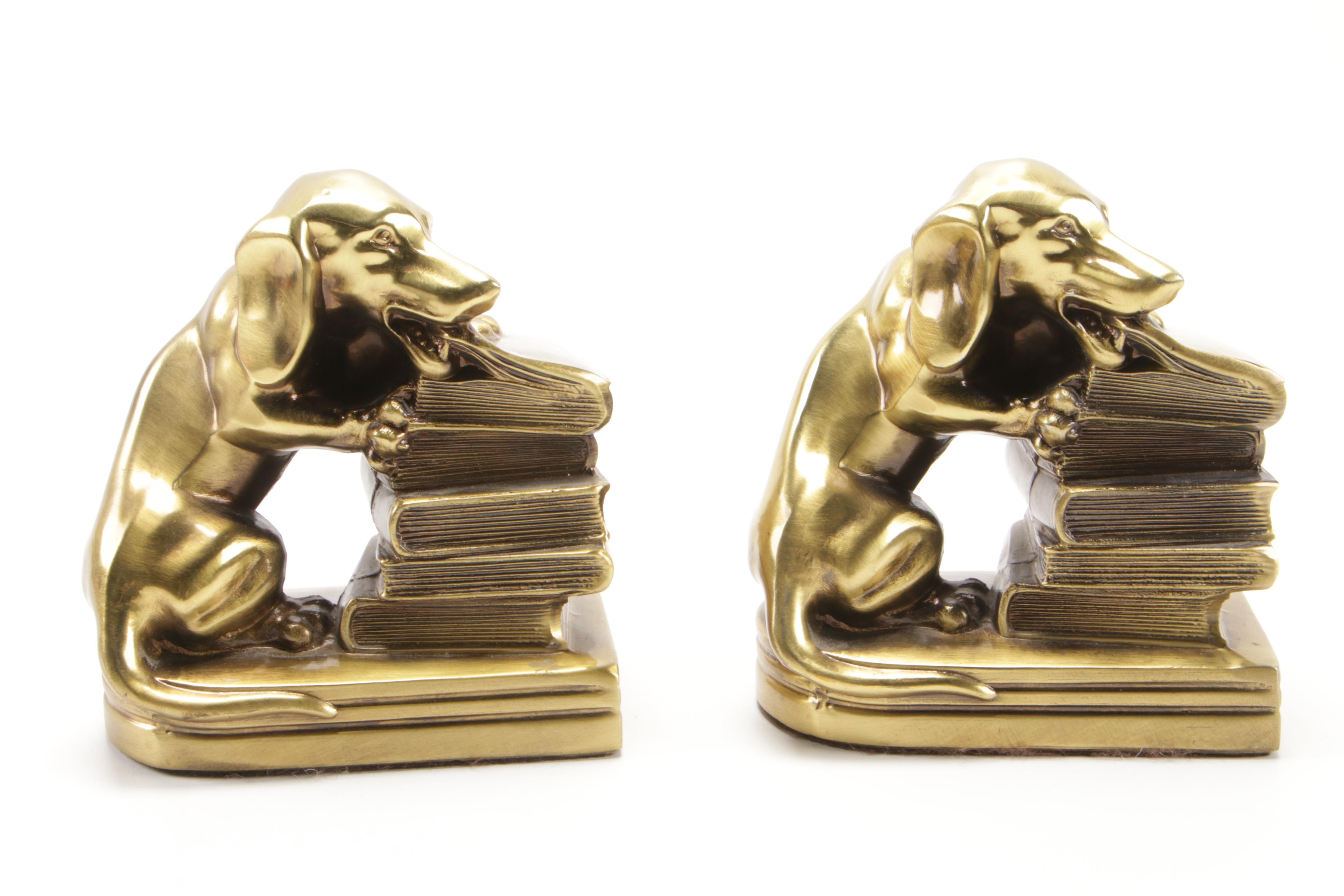 American Brass Dachshund Bookends, Late 20th Century