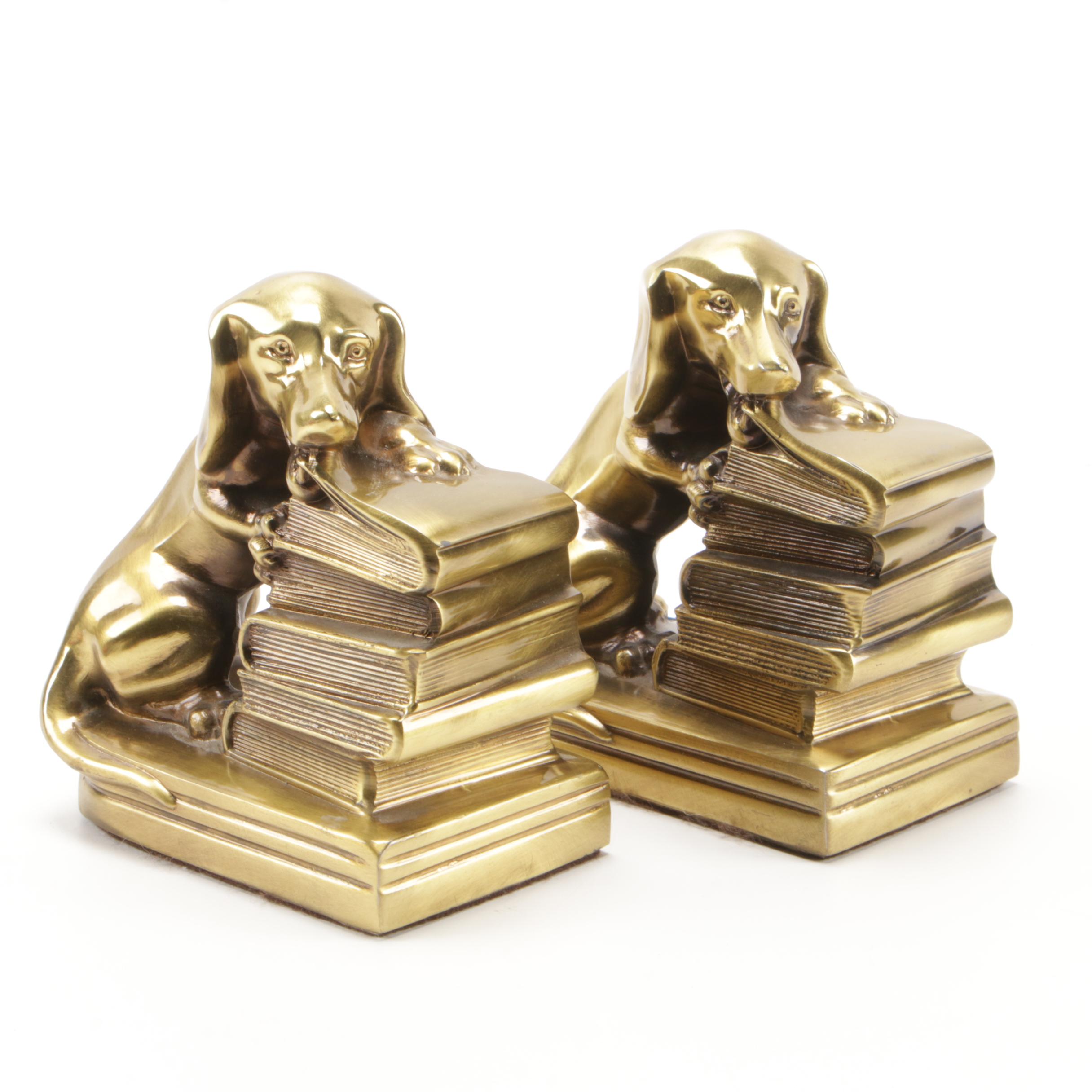 American Brass Dachshund Bookends, Late 20th Century