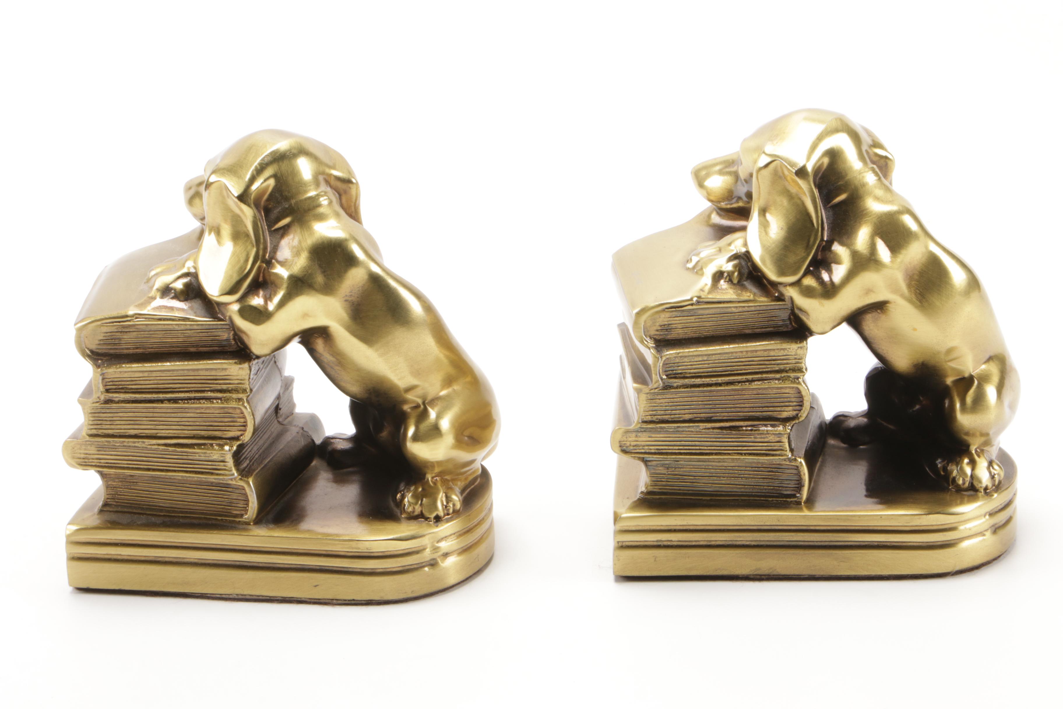 American Brass Dachshund Bookends, Late 20th Century