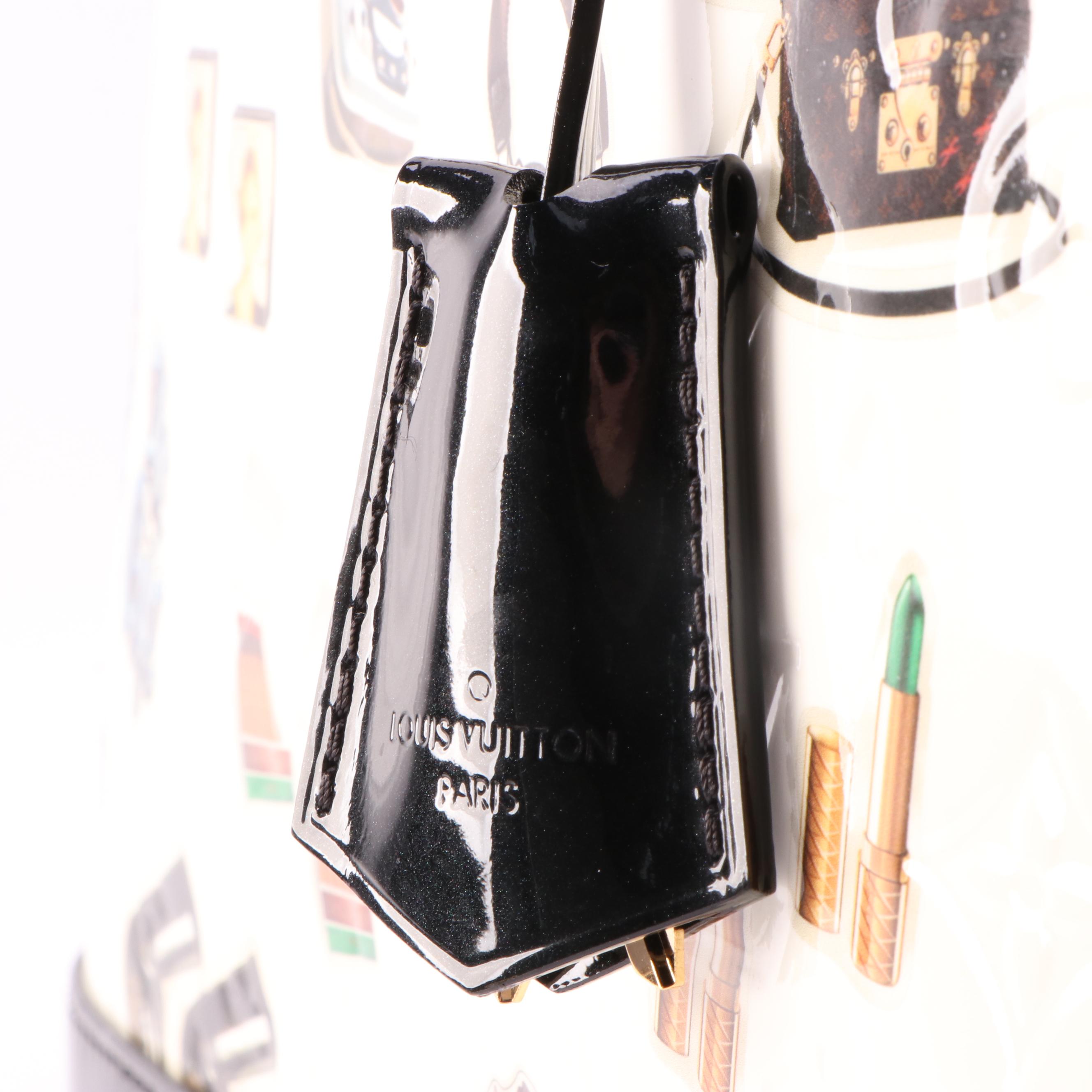 Louis Vuitton Alma PM Bag in White Monogram Vernis and Stickers with Black Trim