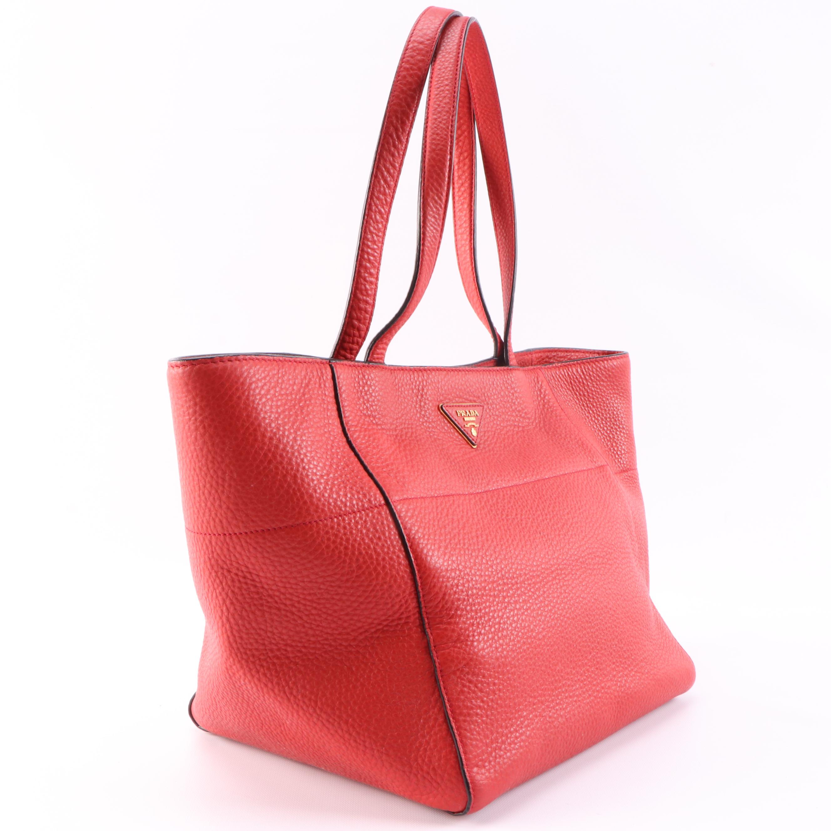 Prada Red Vitello Daino Leather Small Tote Bag
