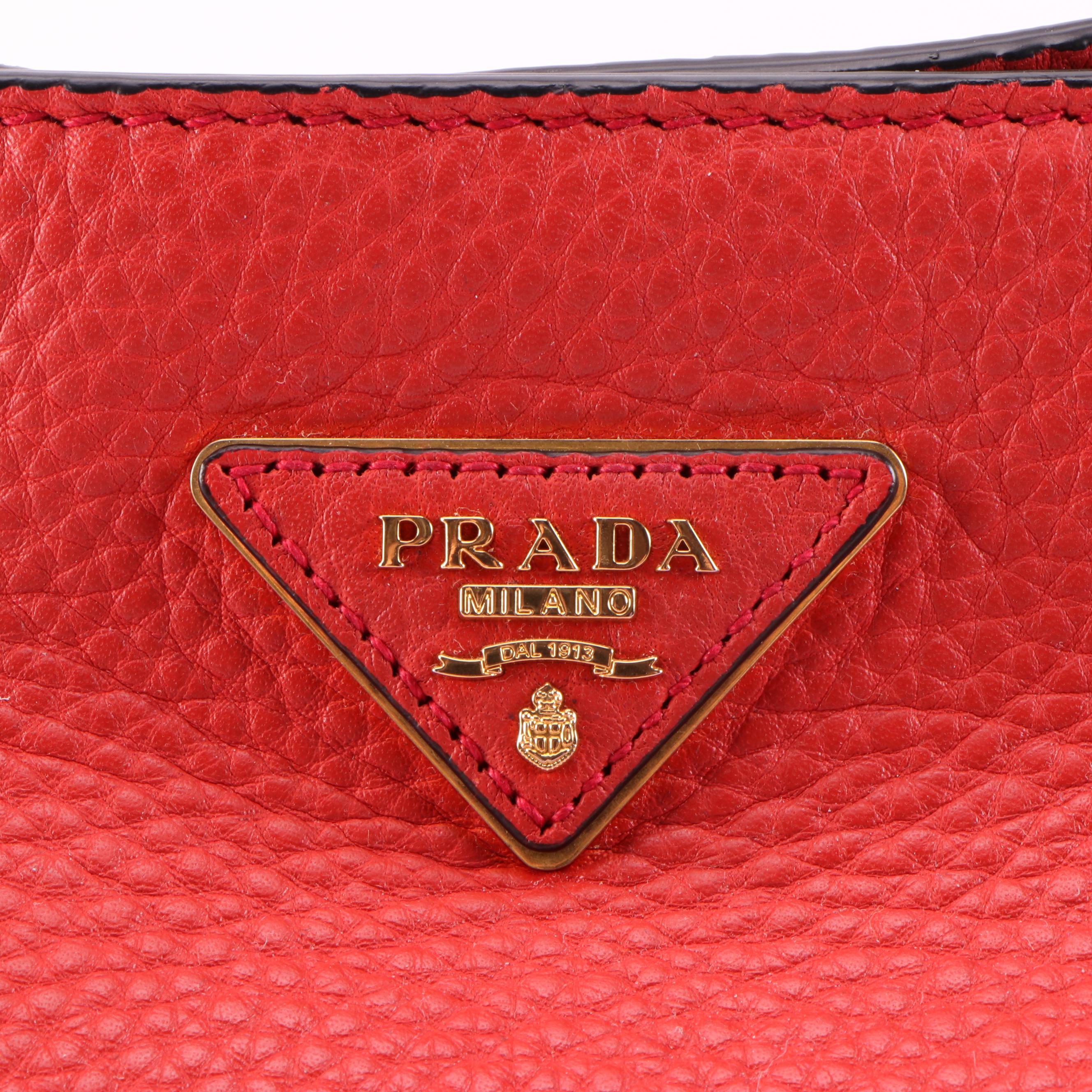Prada Red Vitello Daino Leather Small Tote Bag