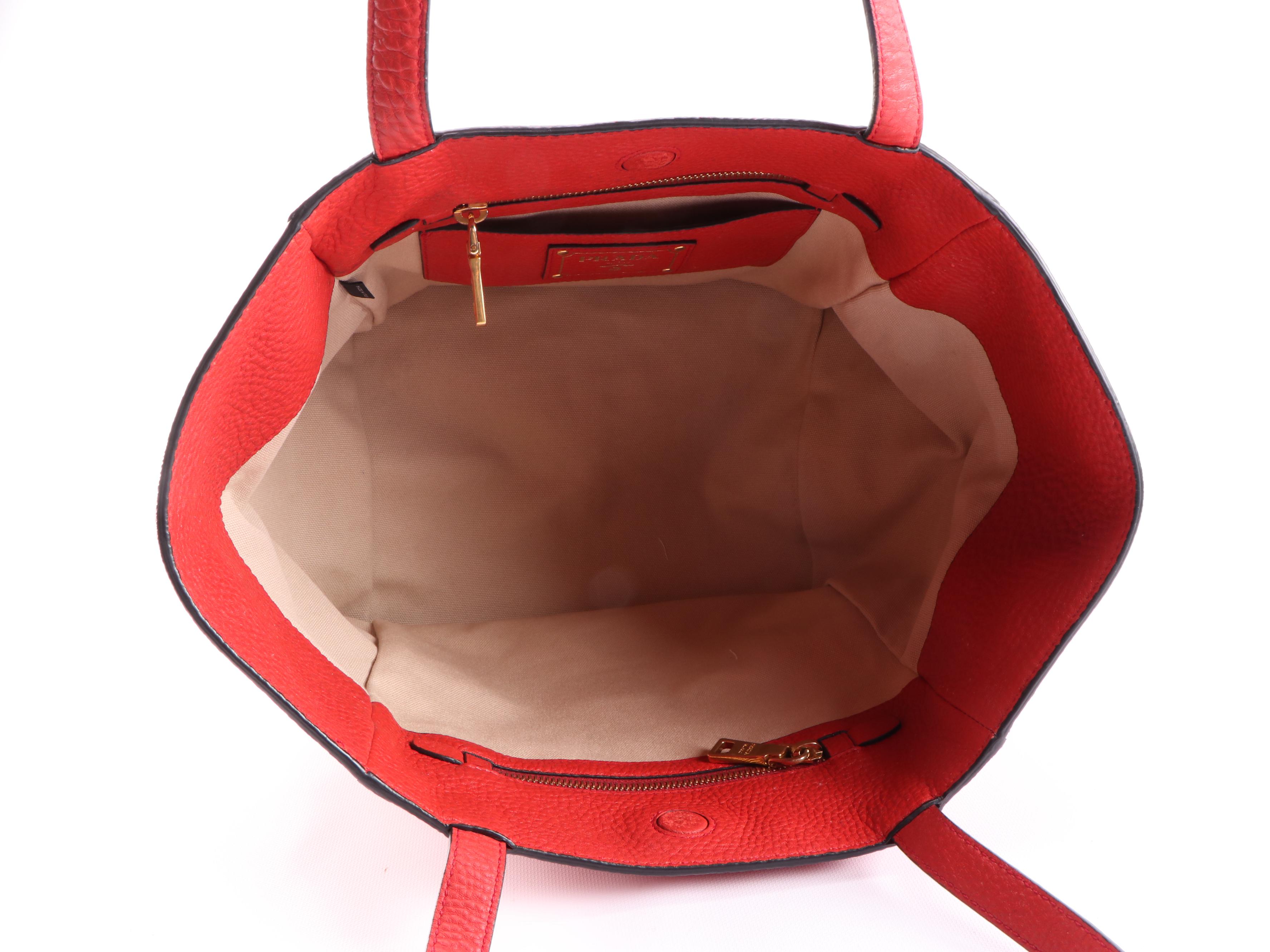 Prada Red Vitello Daino Leather Small Tote Bag
