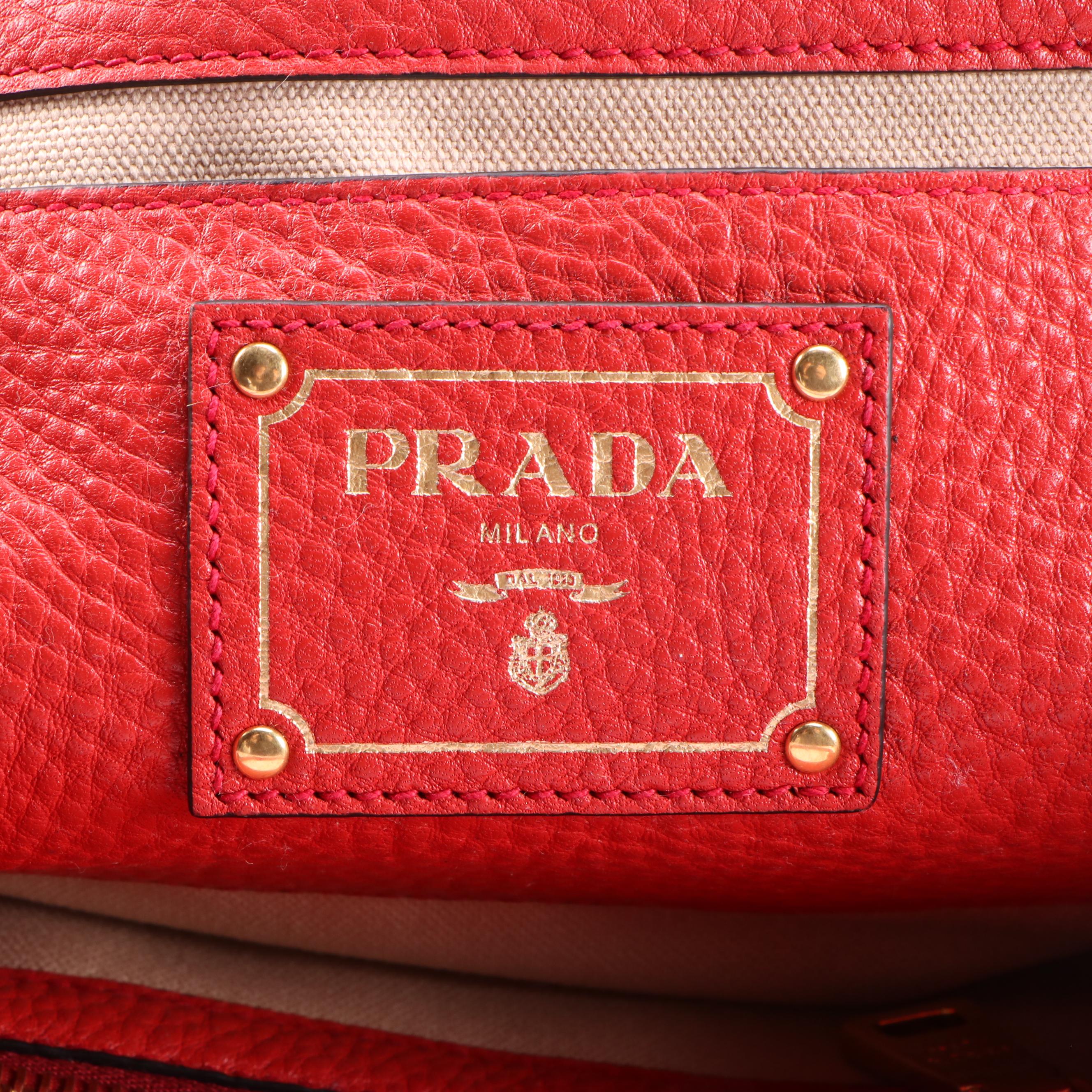 Prada Red Vitello Daino Leather Small Tote Bag