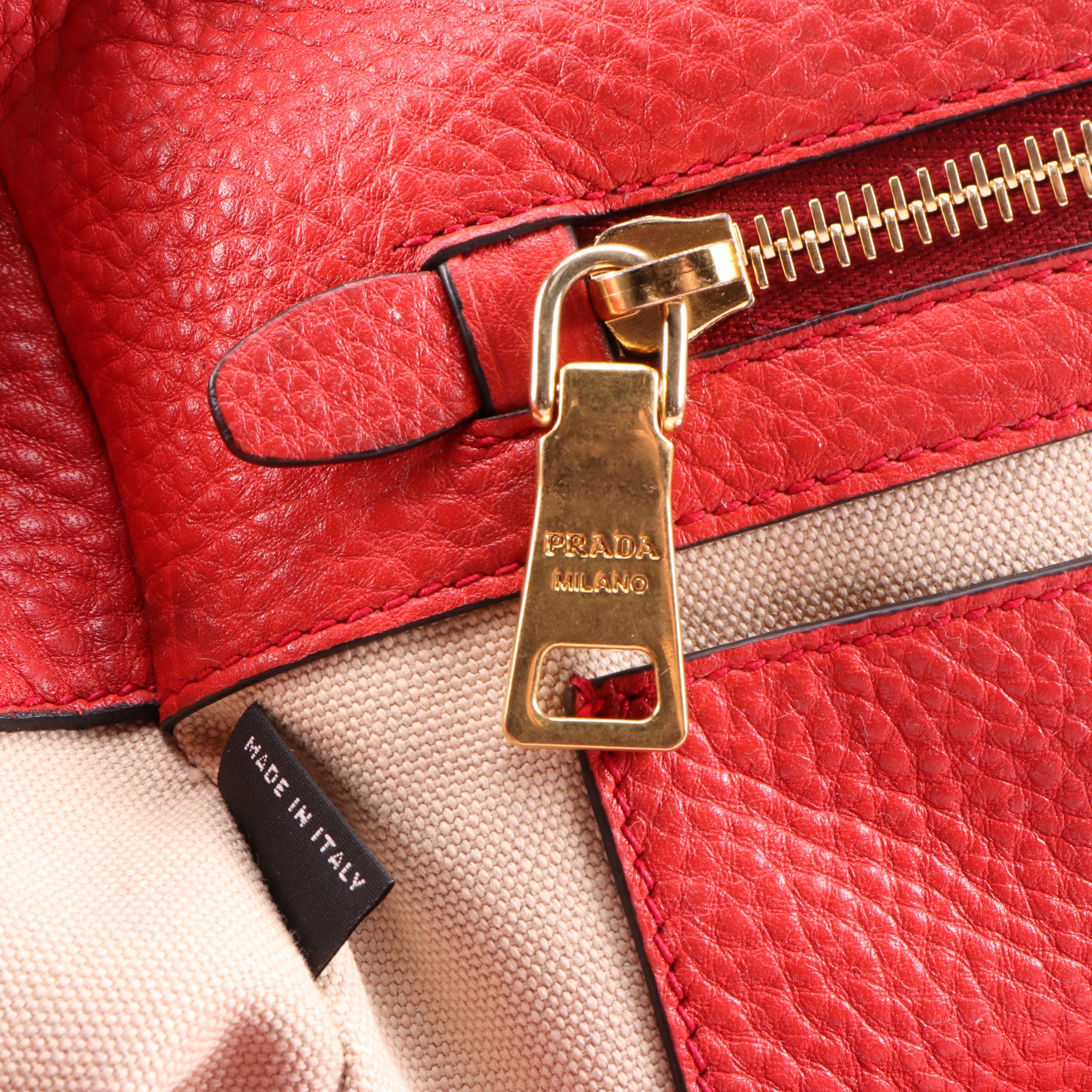 Prada Red Vitello Daino Leather Small Tote Bag