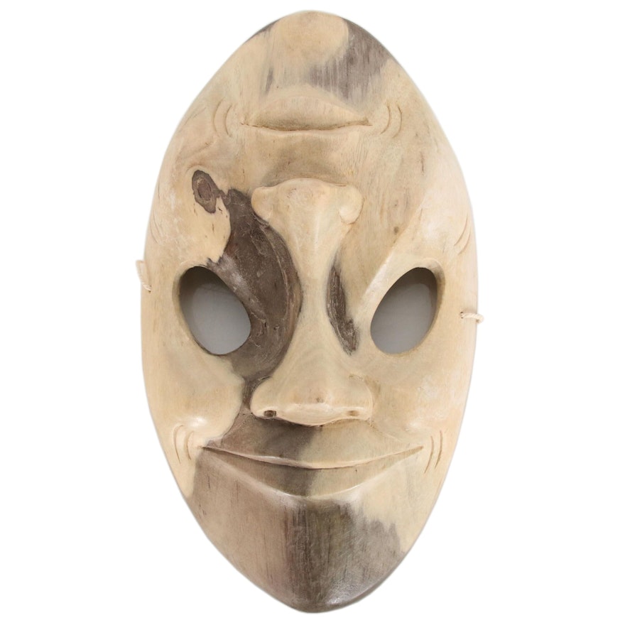 Indonesian Carved Hibiscus Wood Two-Faced Mask