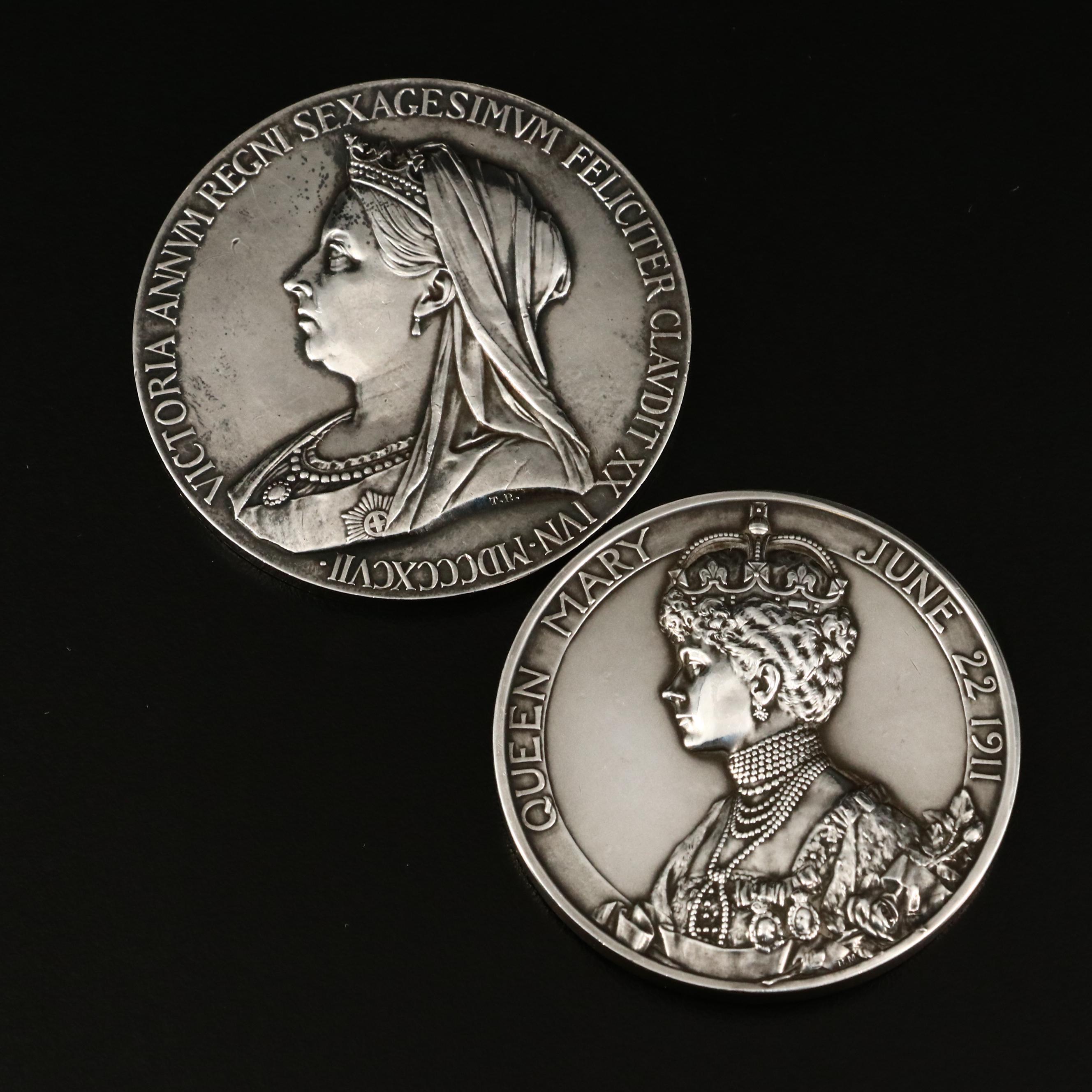 Queen Victoria Diamond Jubilee and King George V Coronation Silver Medallions