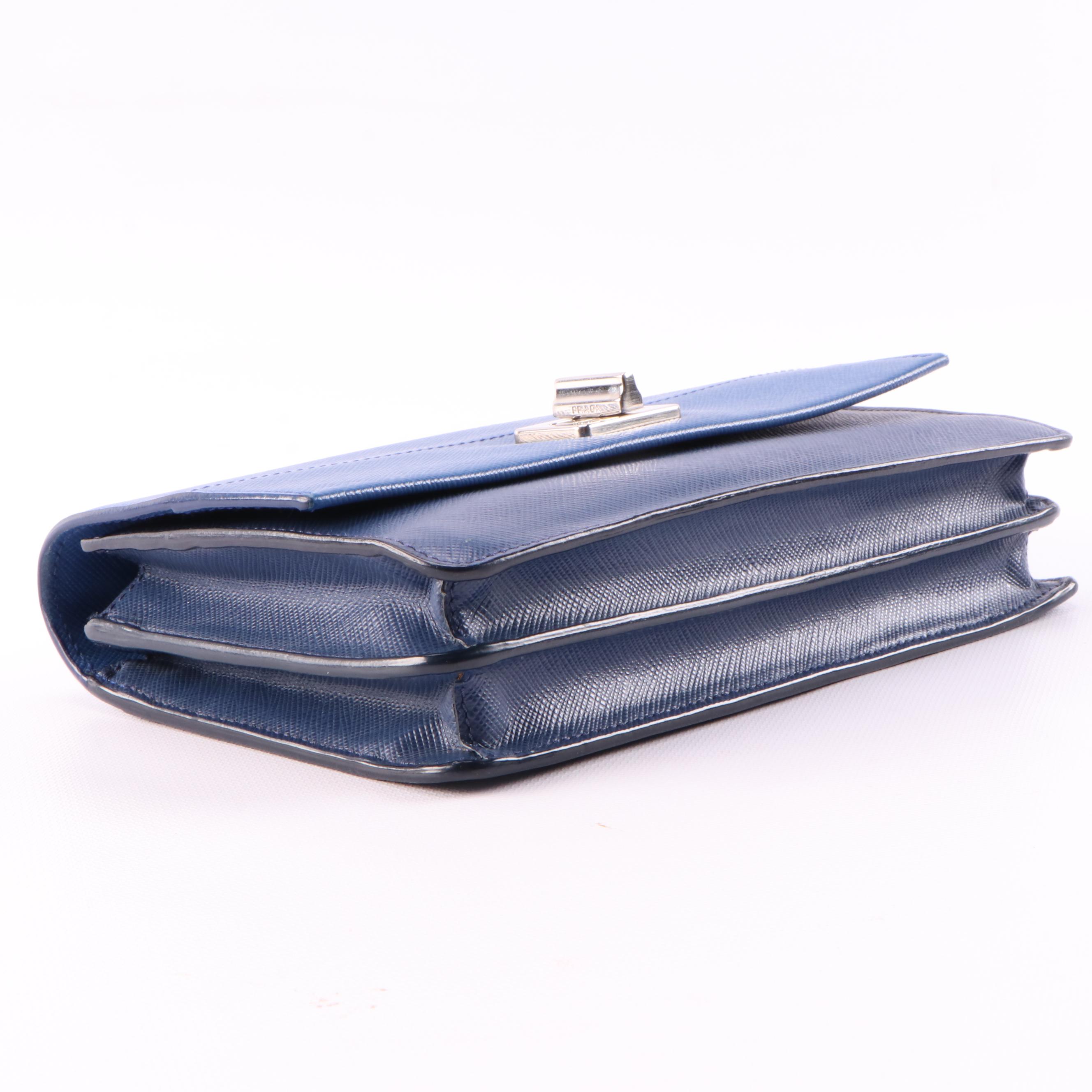 Prada Turnlock Crossbody Wallet in Bicolor Blue Saffiano Leather