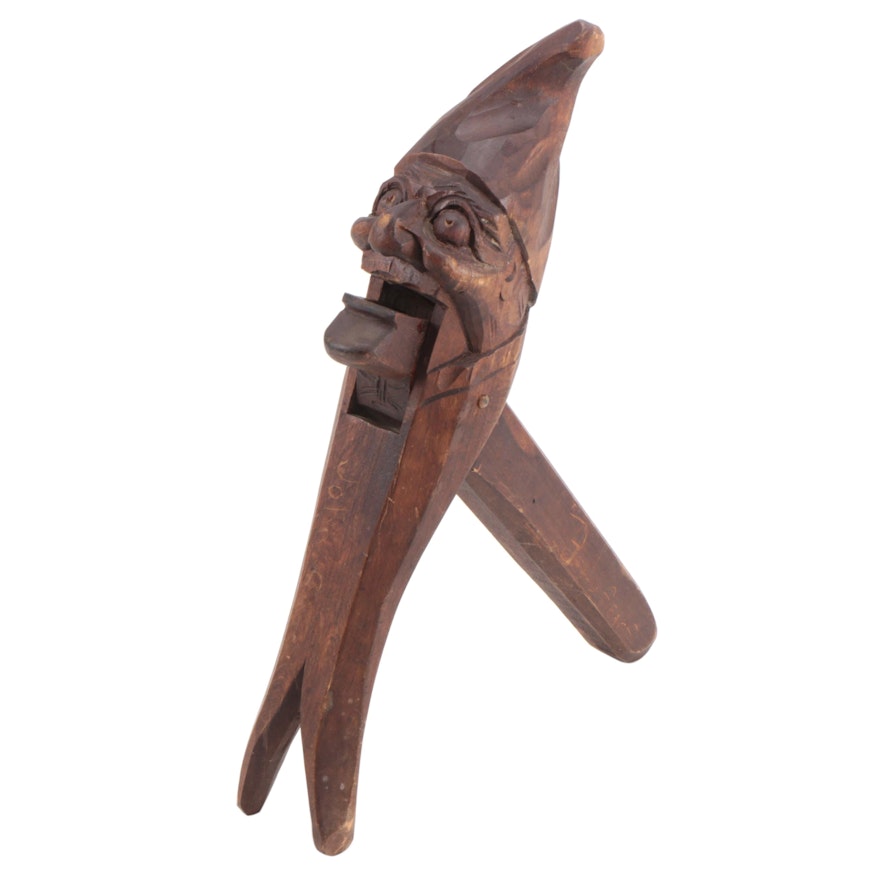 Gnome-Shaped Folk Art Carved Wood Nutcracker