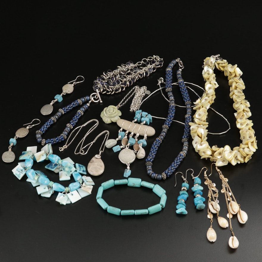 Beaded Jewelry Selection Featuring Fossilized Coral, Shell, and Glass