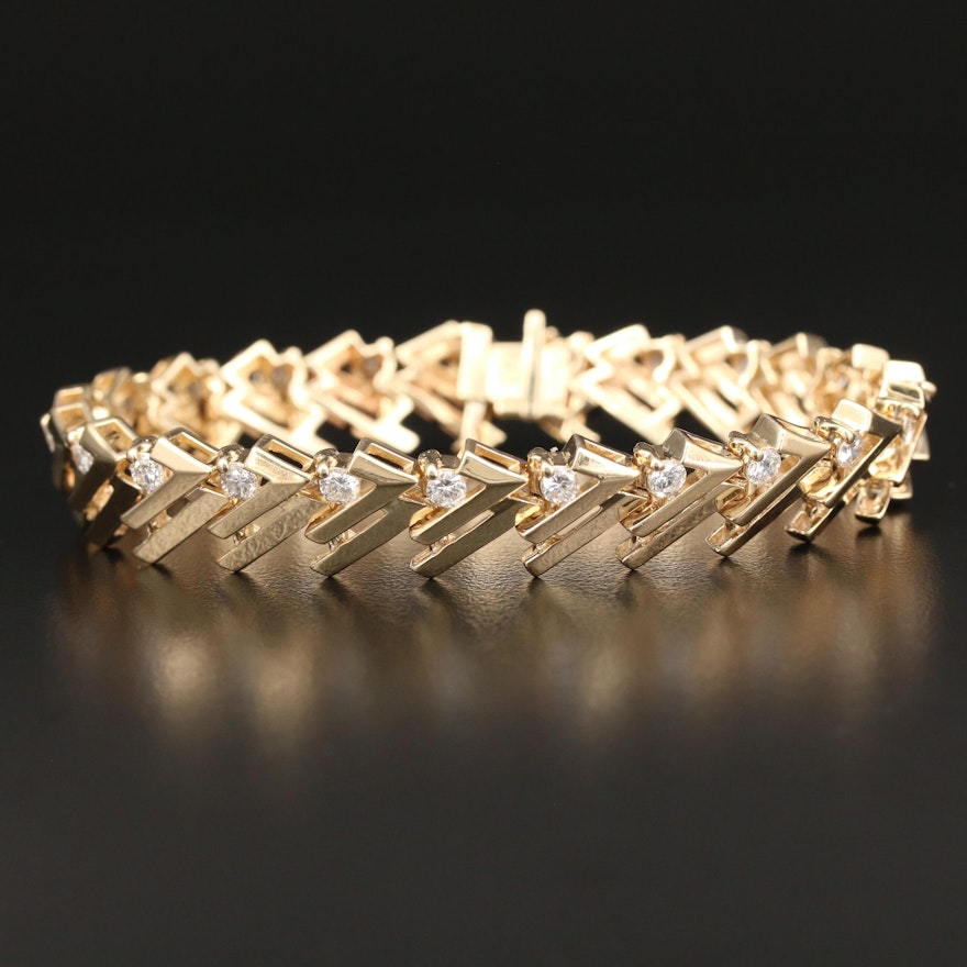 14K Gold 2.30 CTW Diamond Geometric Link Bracelet