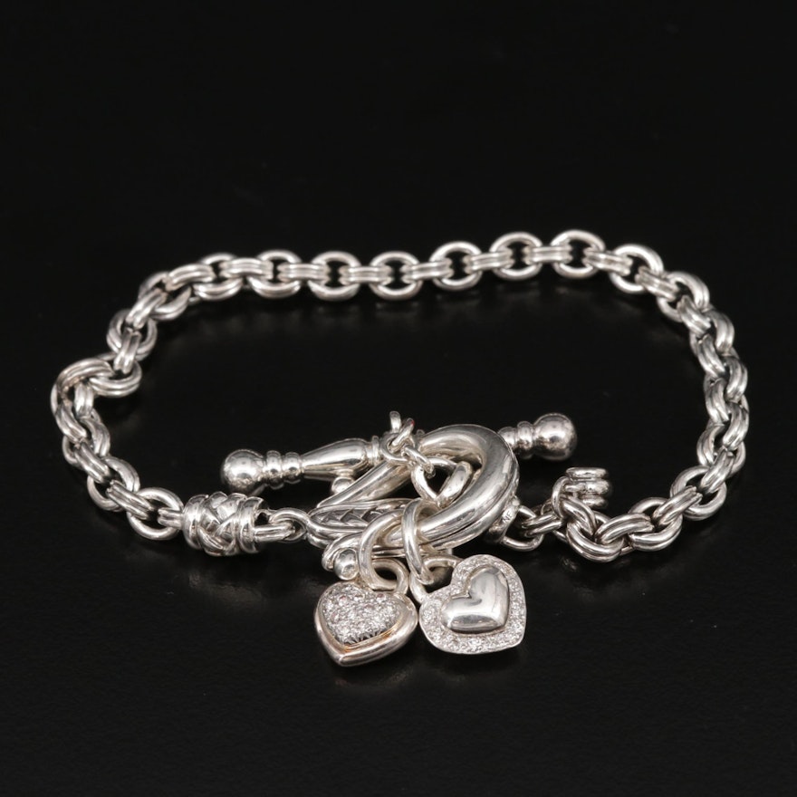 Scott Kay Sterling Silver Diamond Heart Charm Bracelet