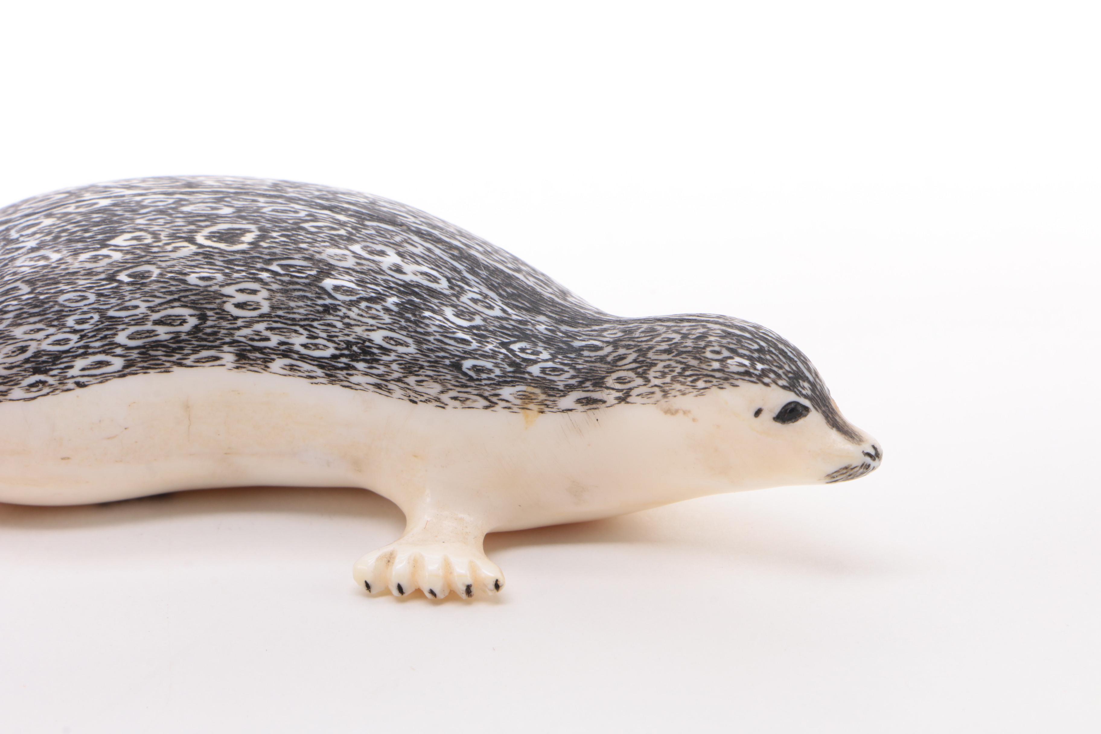 Inuit Carved and Scrimshaw Walrus Ivory Seal