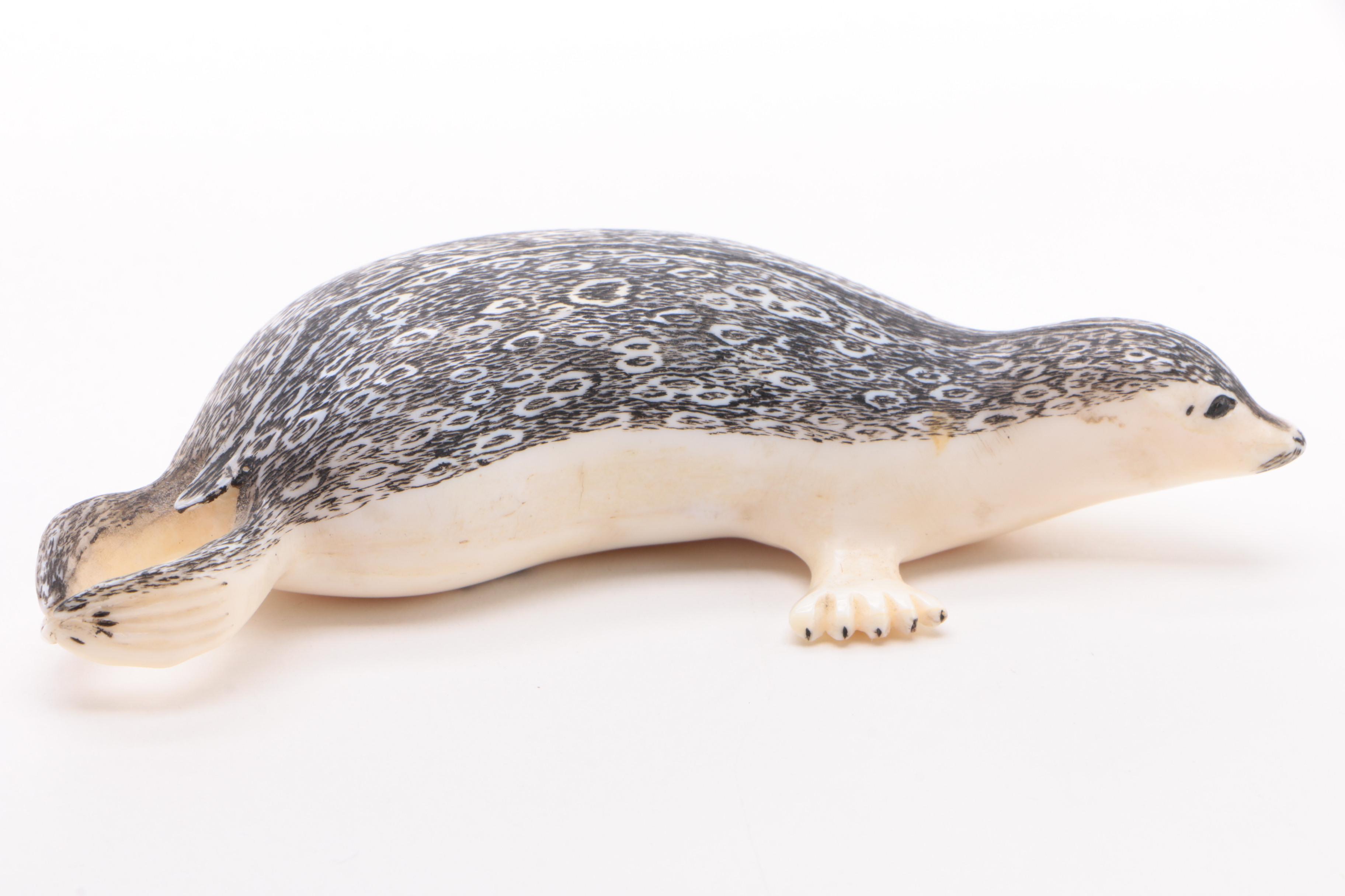 Inuit Carved and Scrimshaw Walrus Ivory Seal