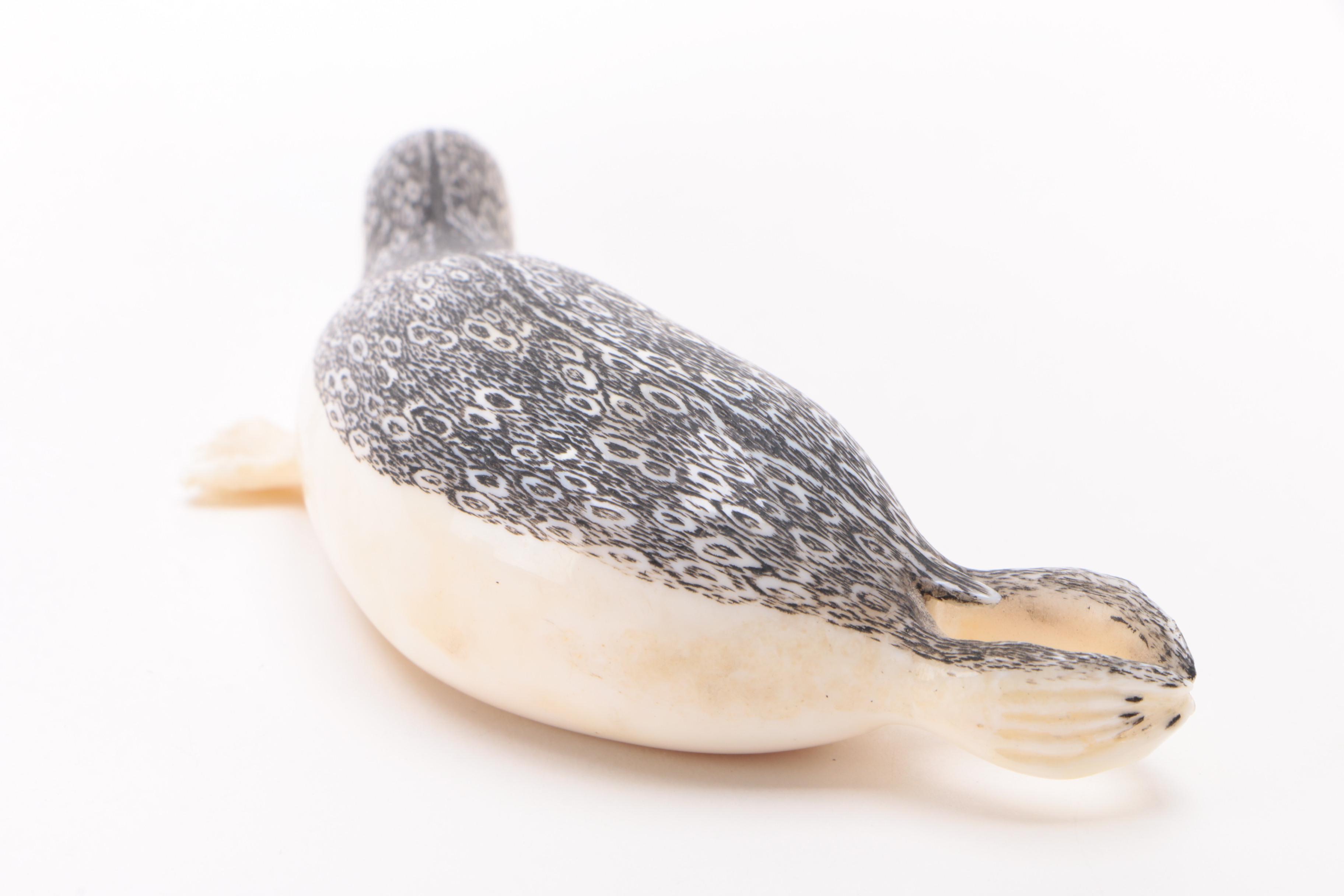 Inuit Carved and Scrimshaw Walrus Ivory Seal