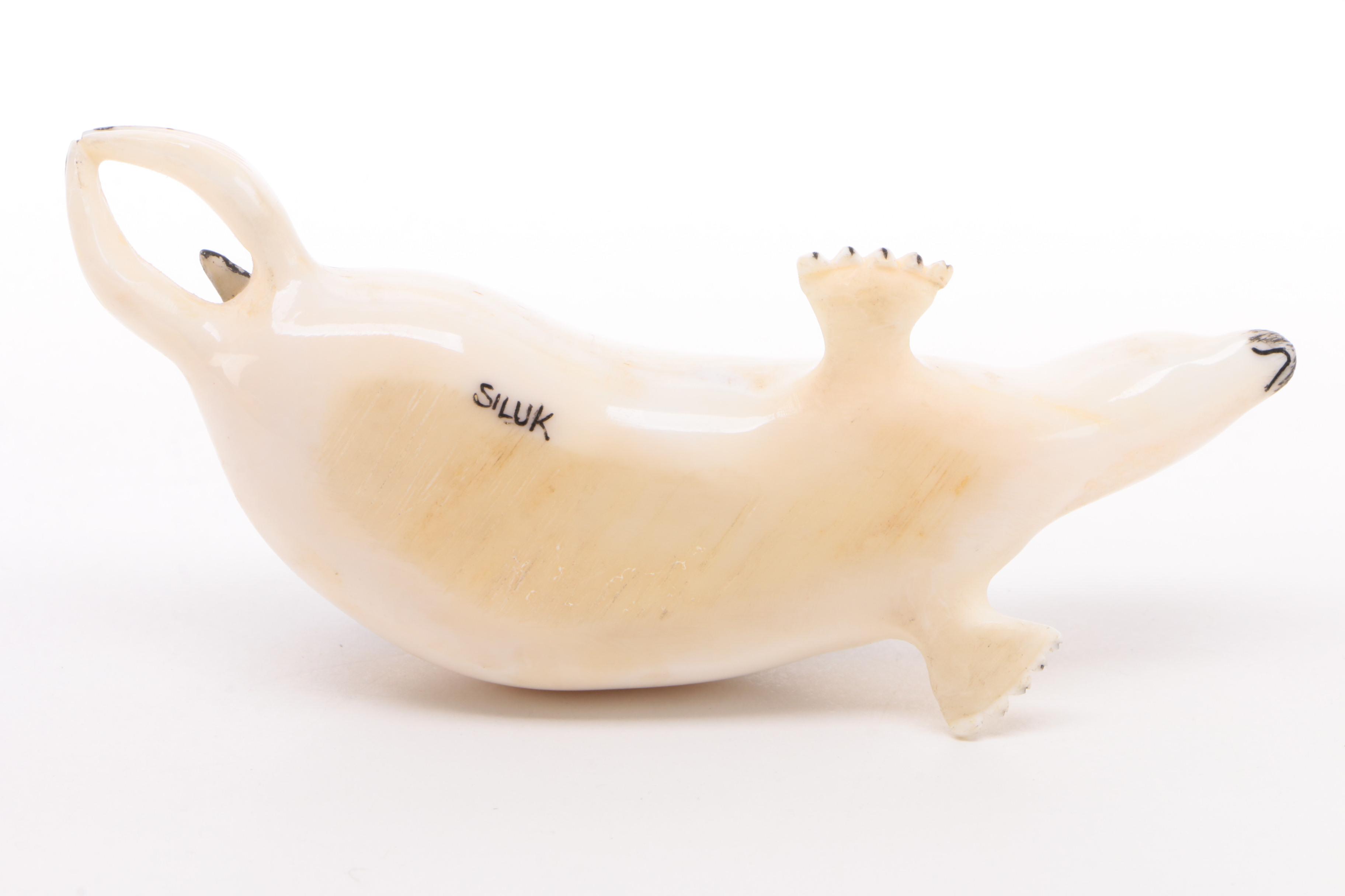 Inuit Carved and Scrimshaw Walrus Ivory Seal