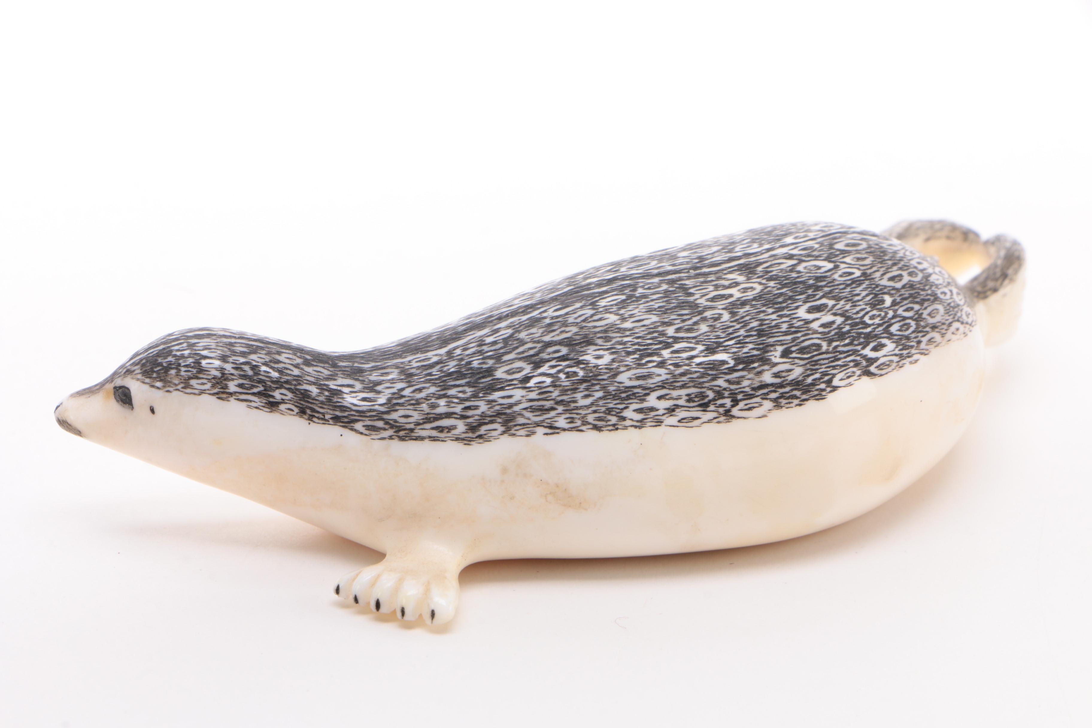 Inuit Carved and Scrimshaw Walrus Ivory Seal