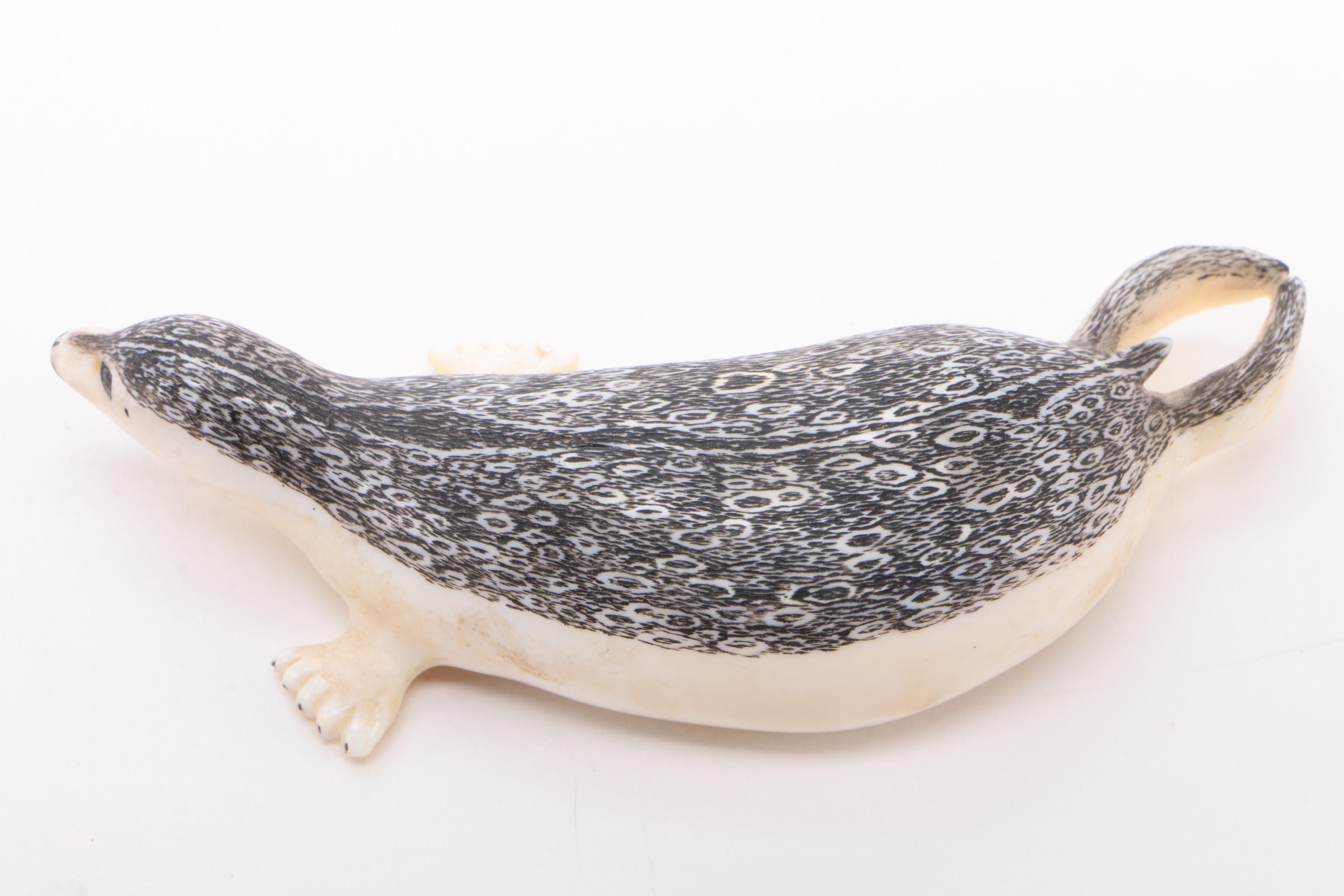 Inuit Carved and Scrimshaw Walrus Ivory Seal