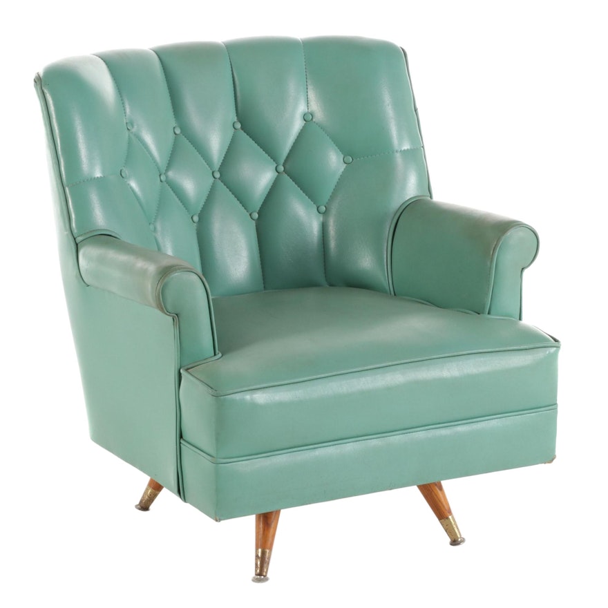 Vinyl Upholstered Swivel-Base Lounge Chair, Mid-20th Century