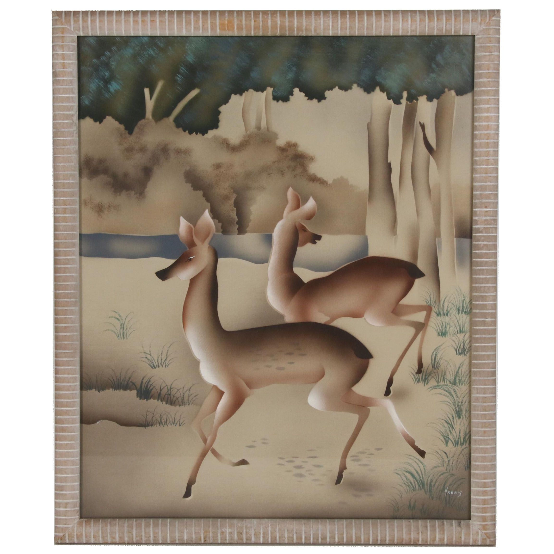 Harris Watercolor Painting of Deer