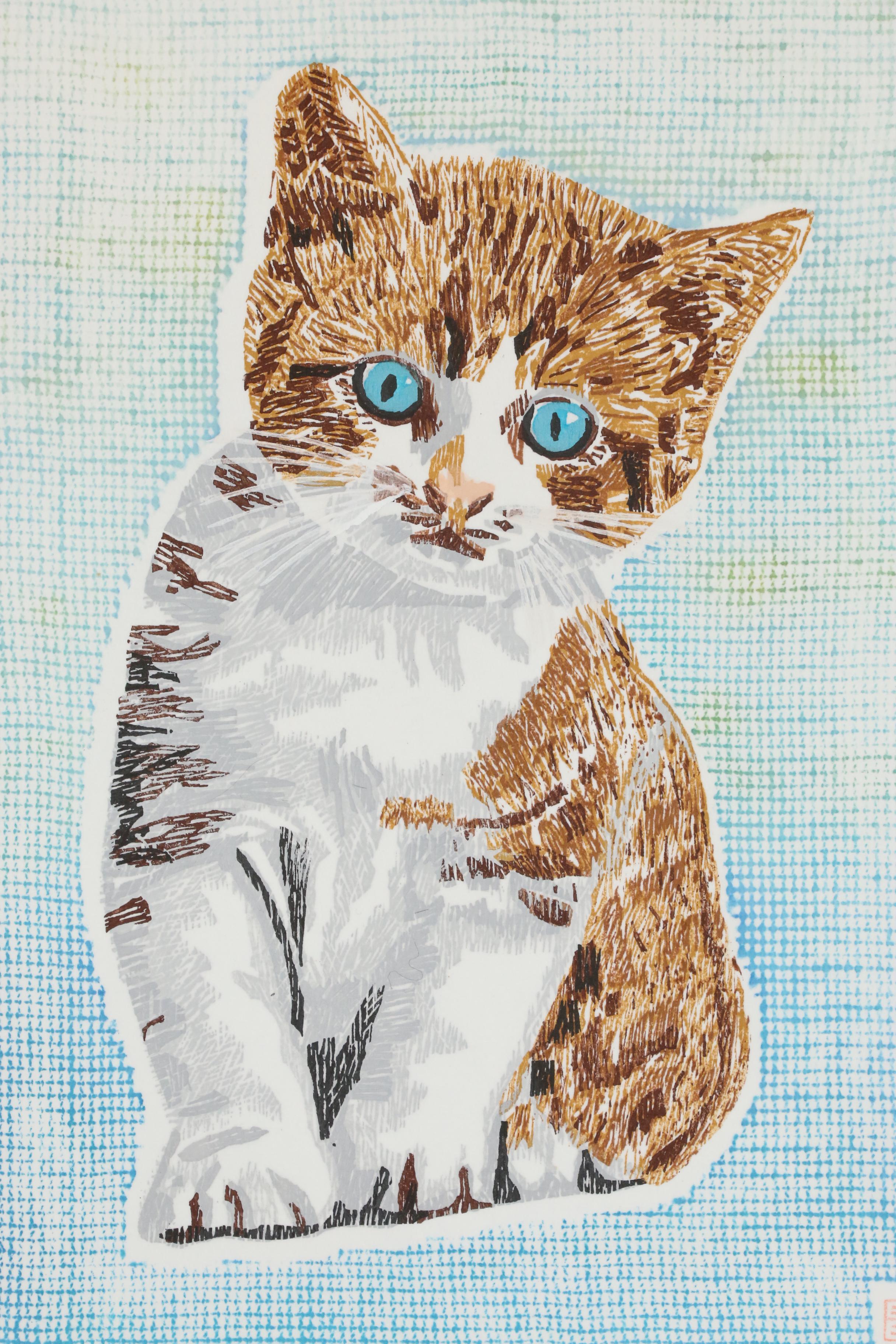 Masaji Okano Woodblock "Hello, I am a Cat (Konnichiwa, Neko Desu)"