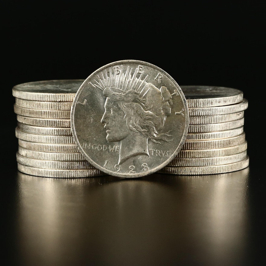 Roll of Twenty High Grade Peace Silver Dollars