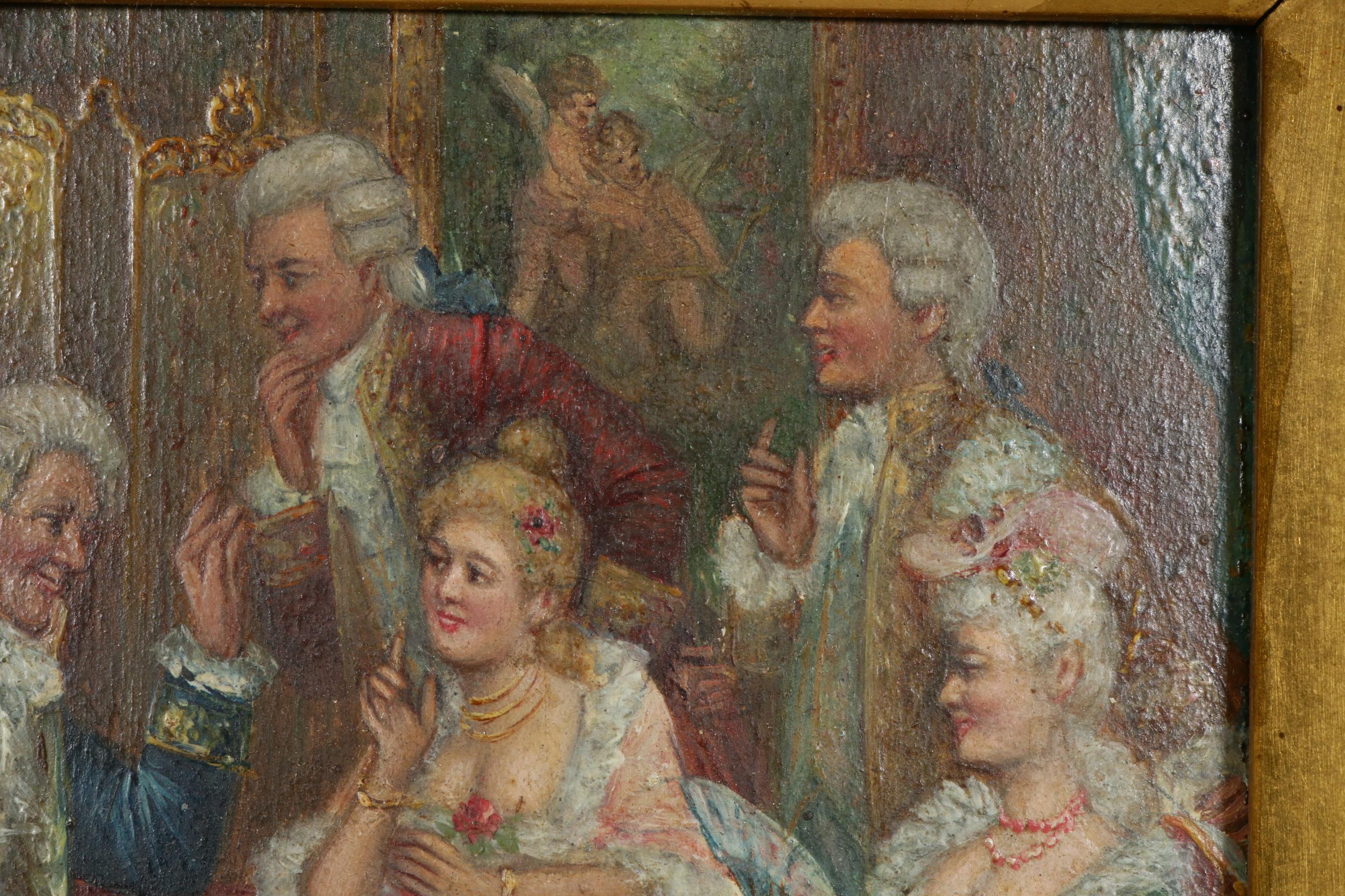 French Salon Scene Miniature Oil Painting