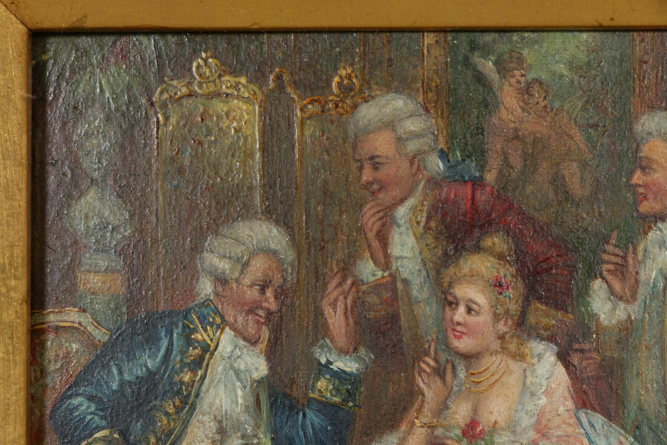 French Salon Scene Miniature Oil Painting