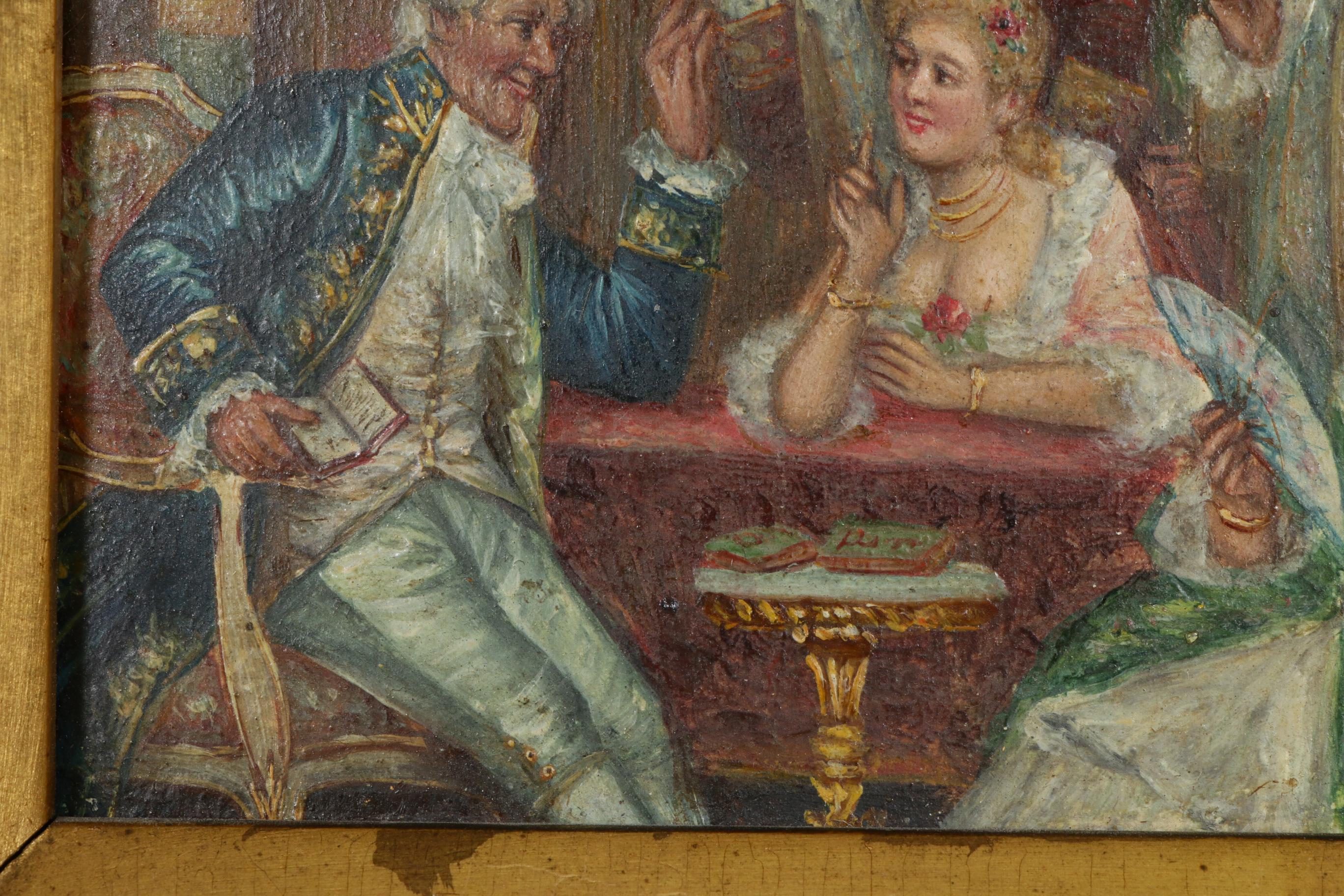 French Salon Scene Miniature Oil Painting