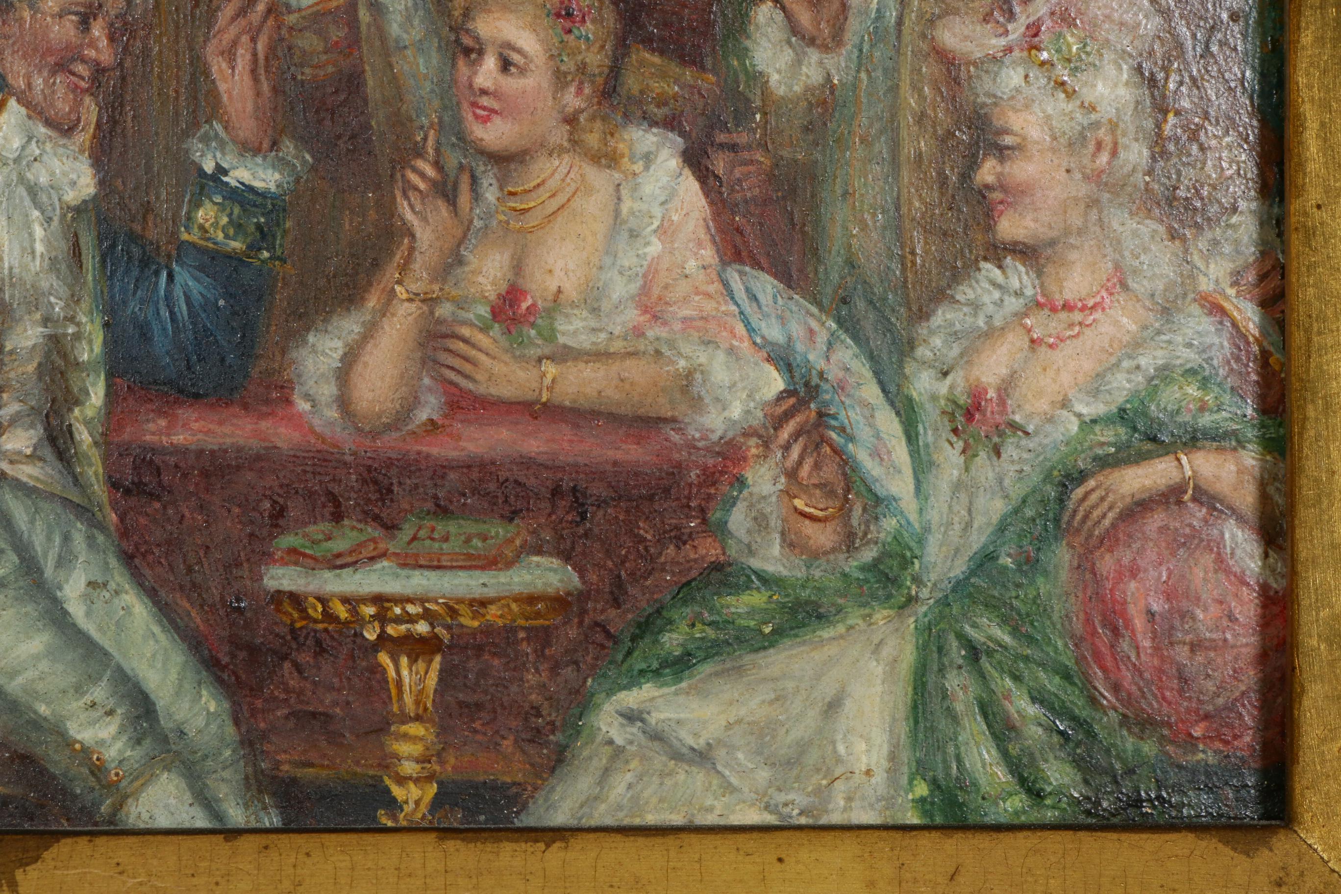 French Salon Scene Miniature Oil Painting