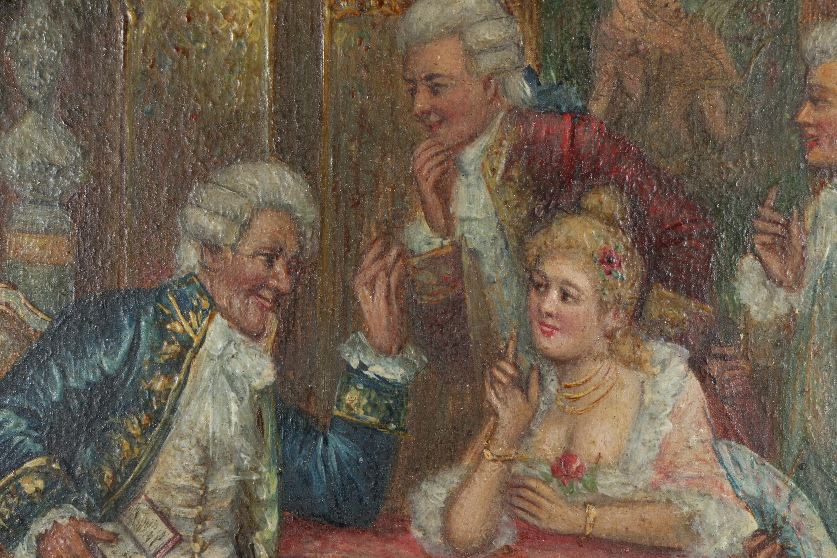 French Salon Scene Miniature Oil Painting