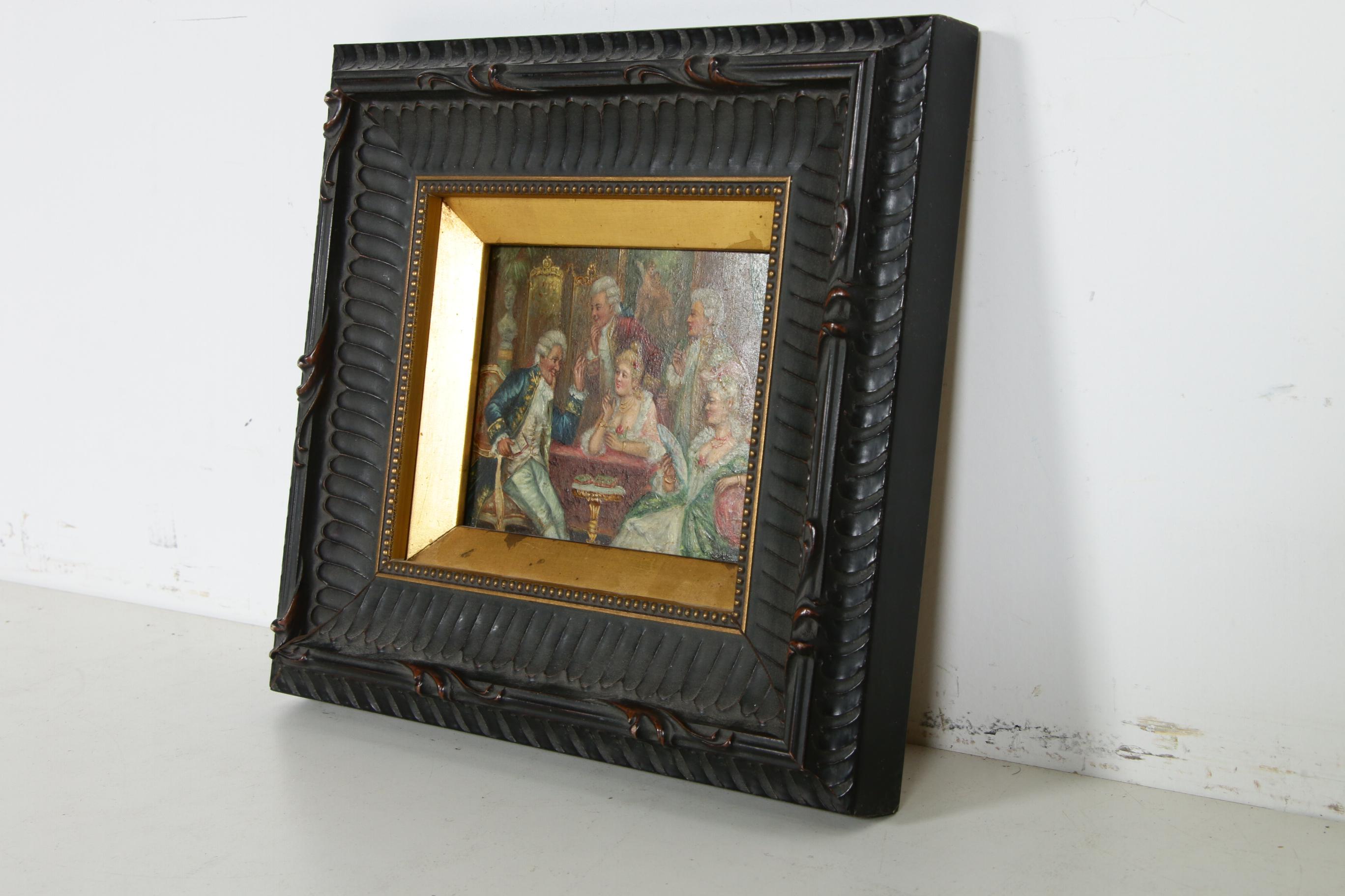 French Salon Scene Miniature Oil Painting