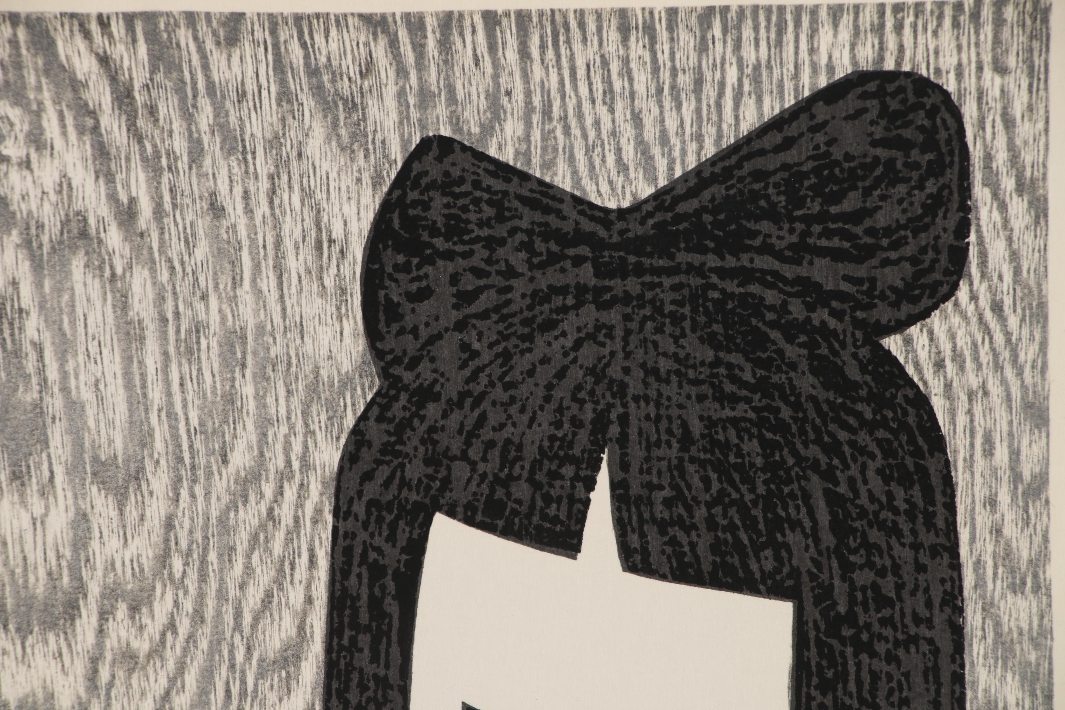 Kaoru Kawano Sosaku Hanga Restrike Woodblock "Girl and Ogi Fan"