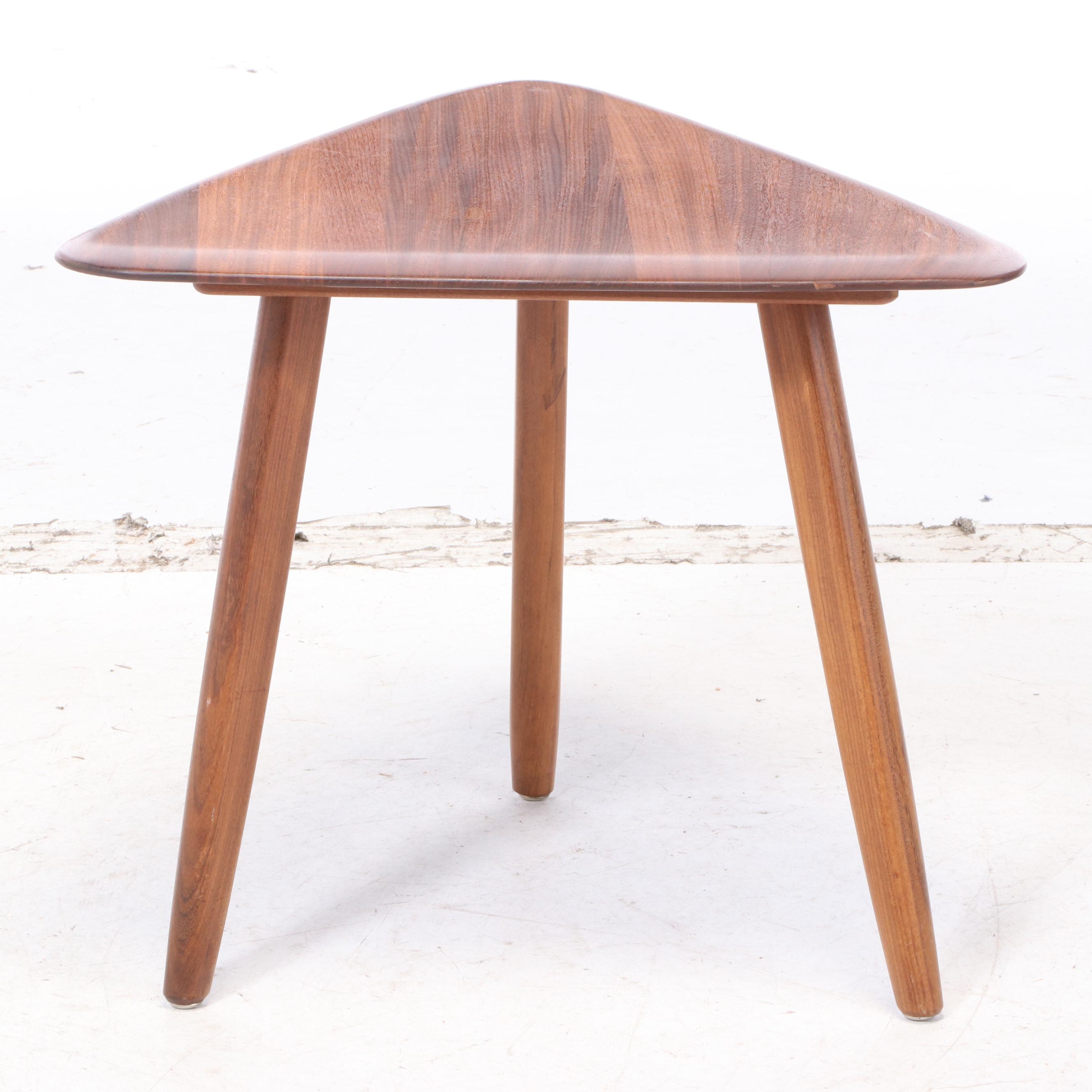 Mid Century Modern Walnut "Guitar Pick" Side Table