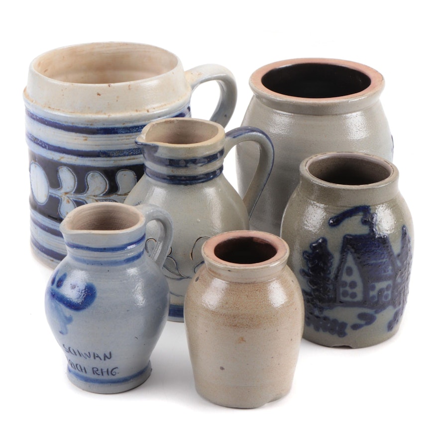 Glazed Stoneware Mug, Creamers and Vases, Late 20th Century