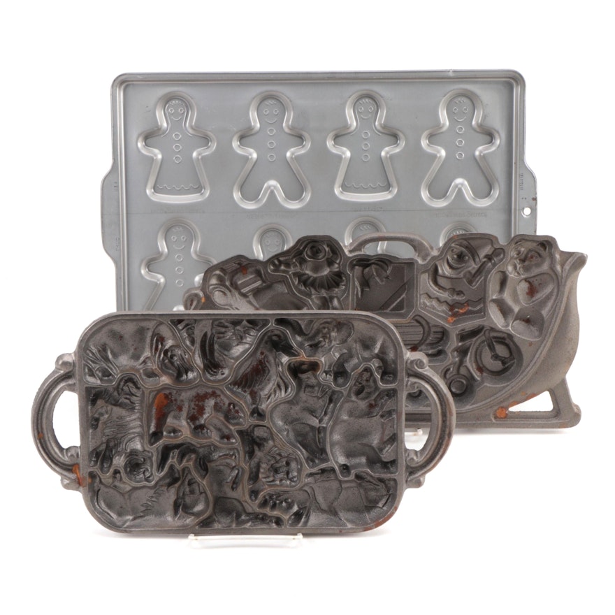 Cast Iron Baking Molds with Aluminum Gingerbread Man Cookie Sheet