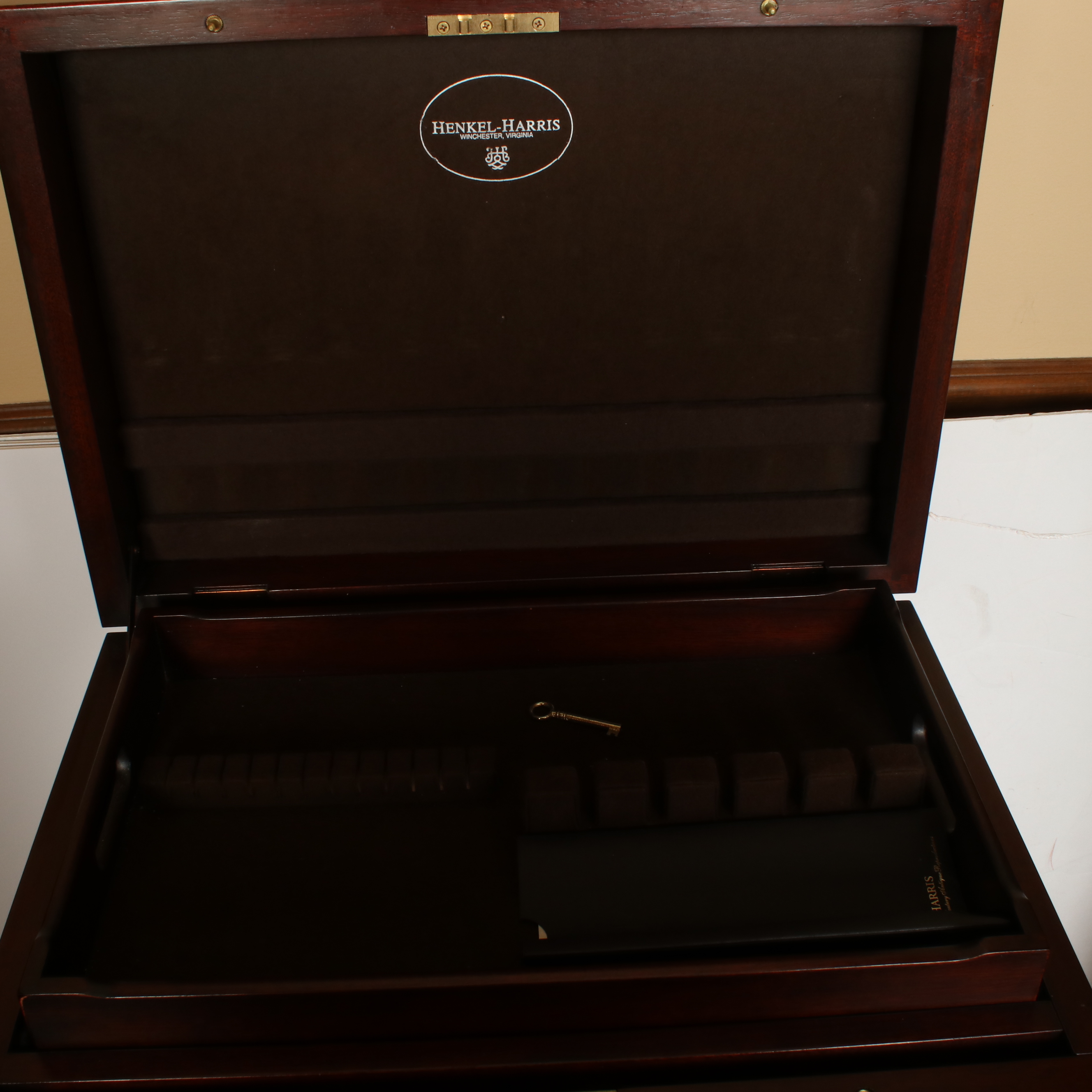 Henkel-Harris Federal Style Inlaid Mahogany Standing Silver Chest