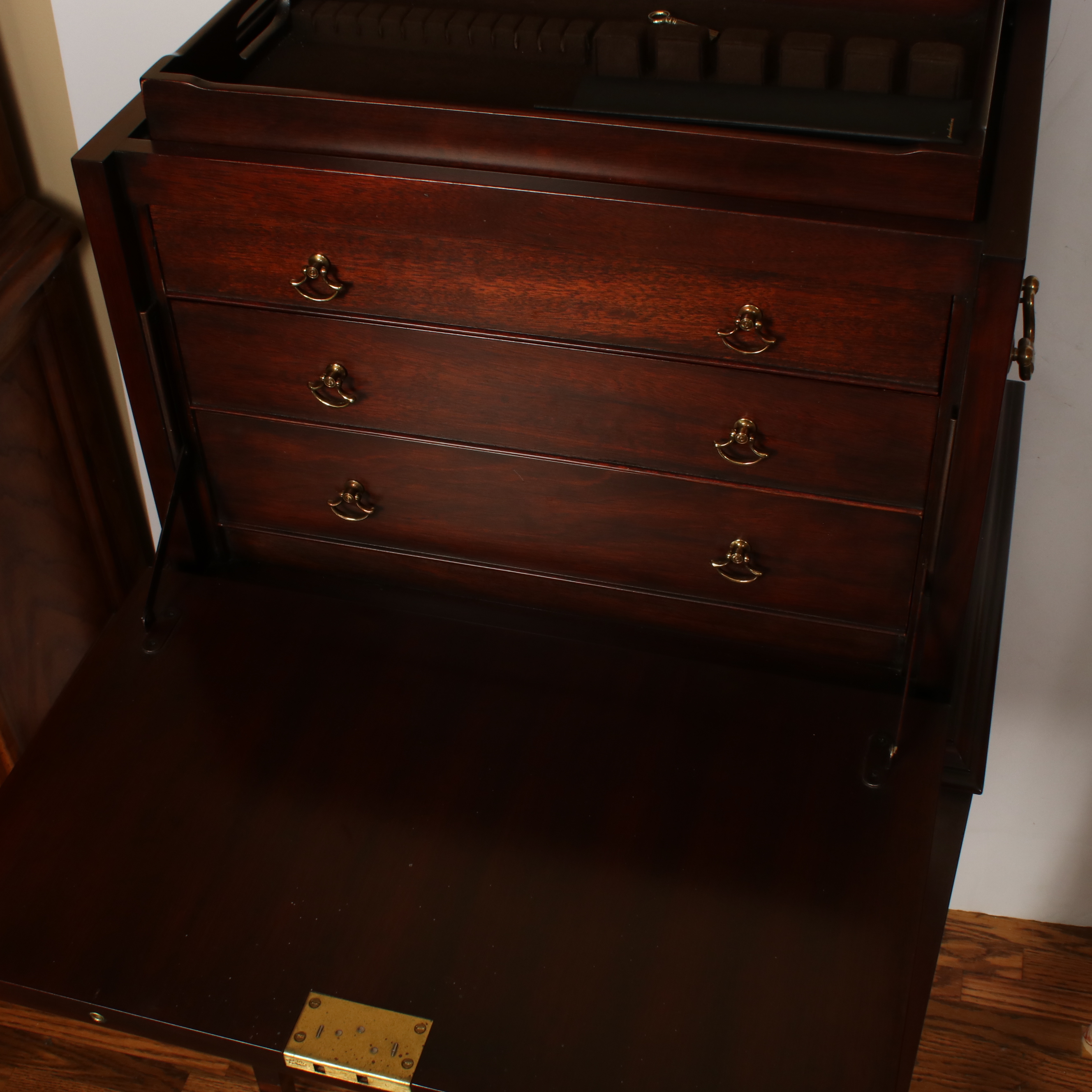 Henkel-Harris Federal Style Inlaid Mahogany Standing Silver Chest