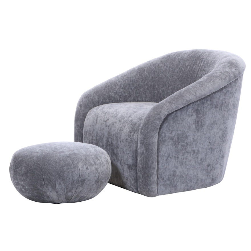 TŌV Furniture "Boboli" Art Deco Style Grey Chenille Club Chair and Ottoman