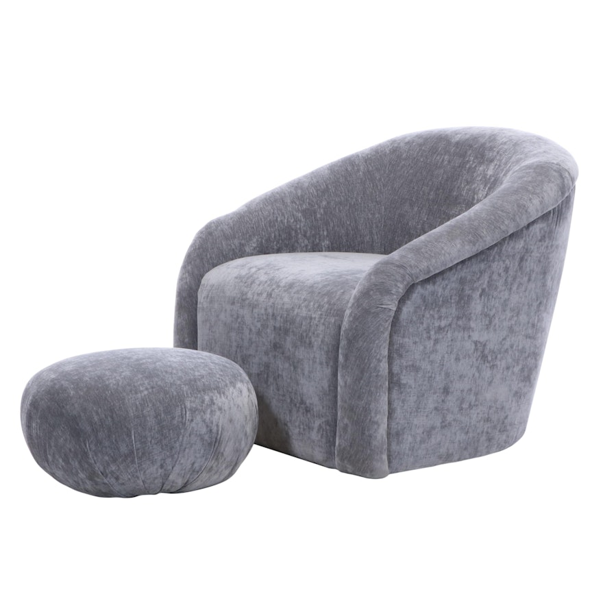 TŌV Furniture "Boboli" Art Deco Style Grey Chenille Club Chair and Ottoman
