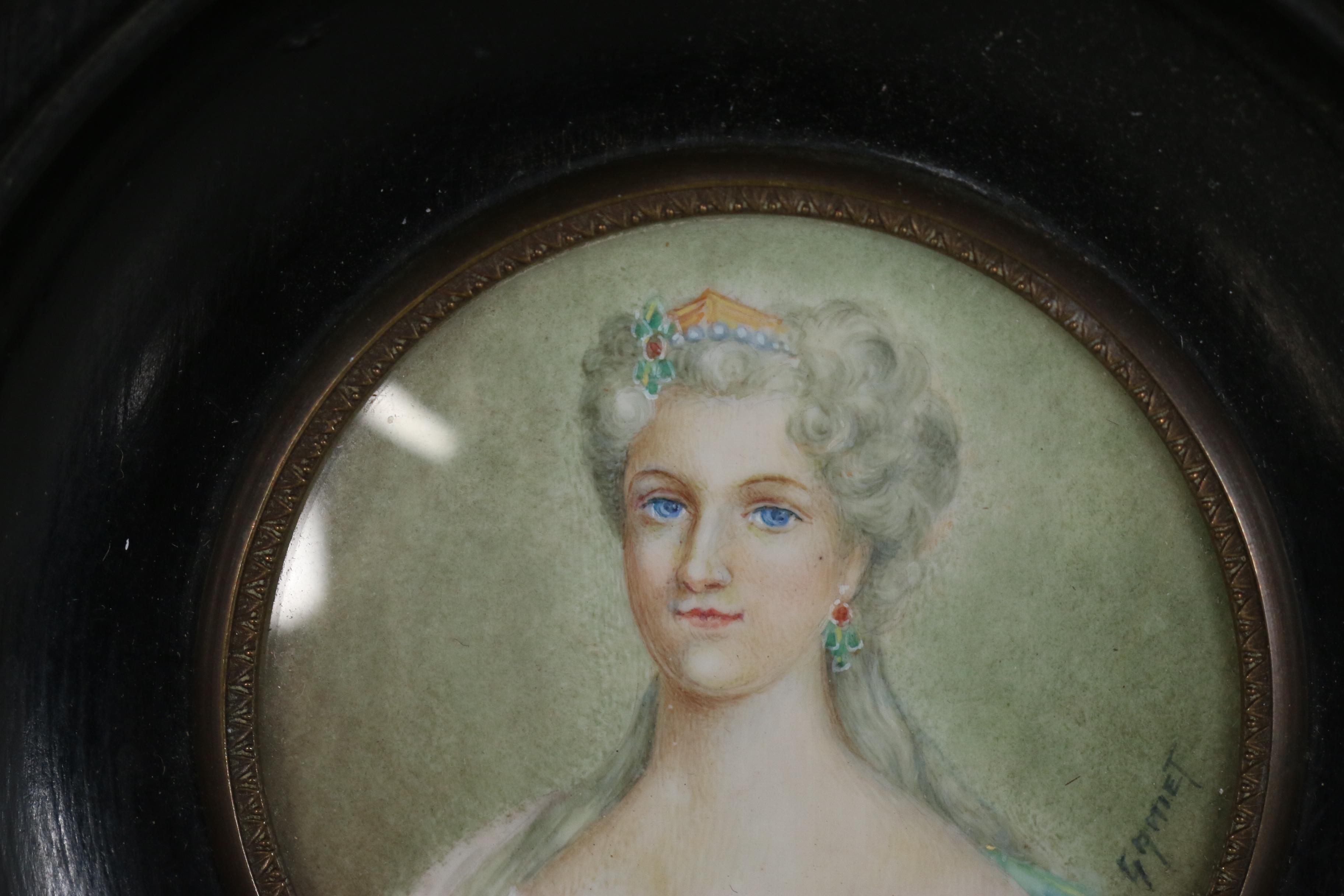 Gamet French School Hand-Painted Miniature Portrait on Resin, Early 20th Century