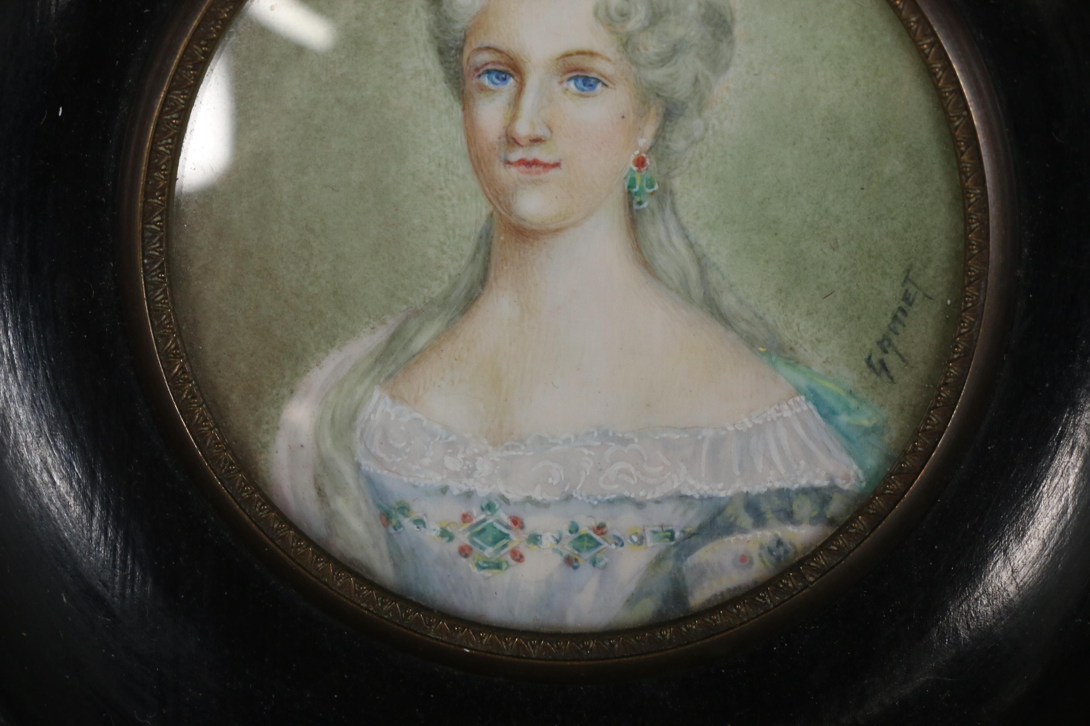 Gamet French School Hand-Painted Miniature Portrait on Resin, Early 20th Century