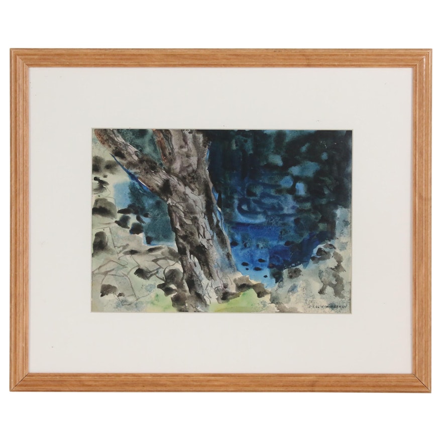 Carl Zimmerman Watercolor Painting of Tree