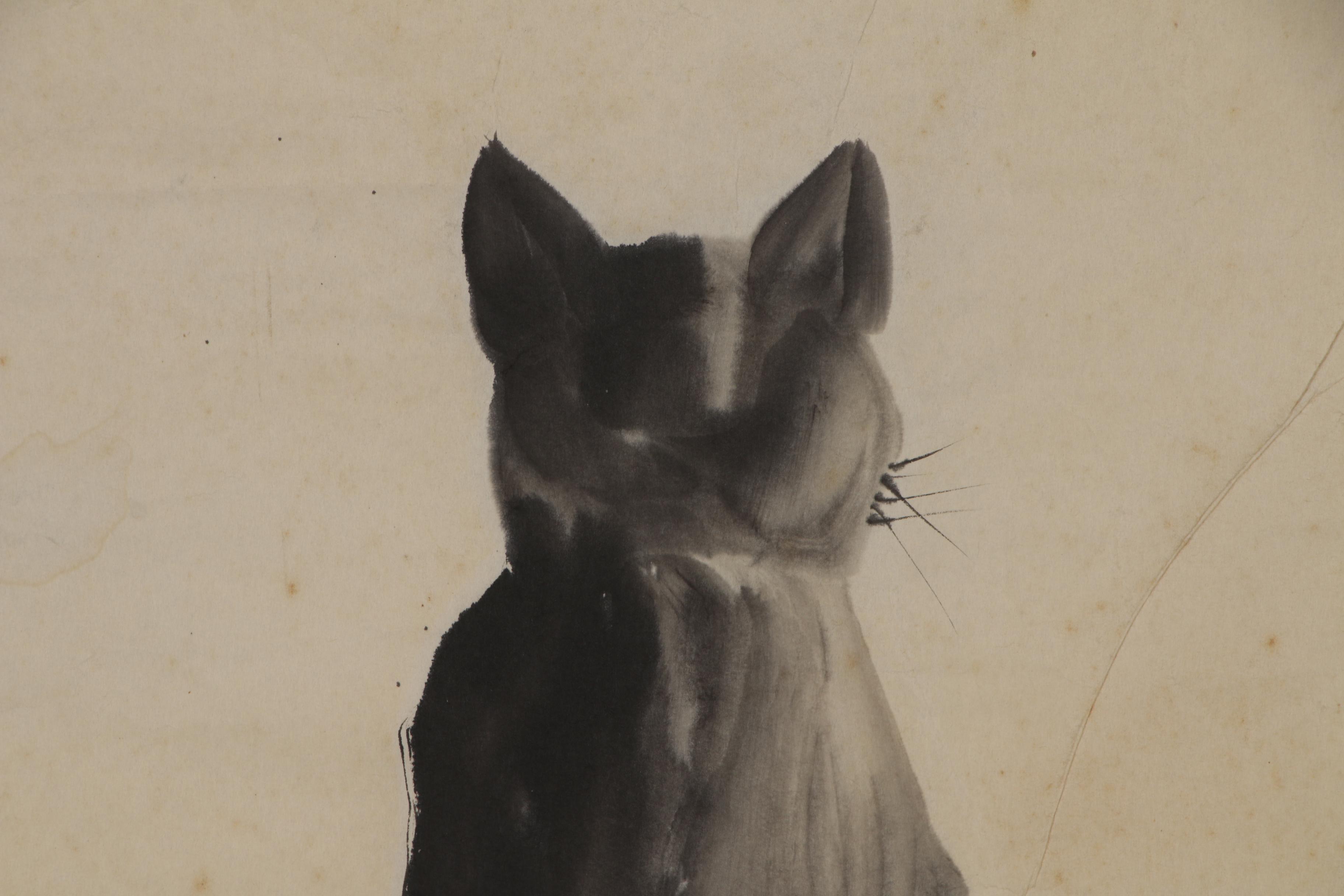 Japanese Sumi-e Ink Brush Painting of Cat