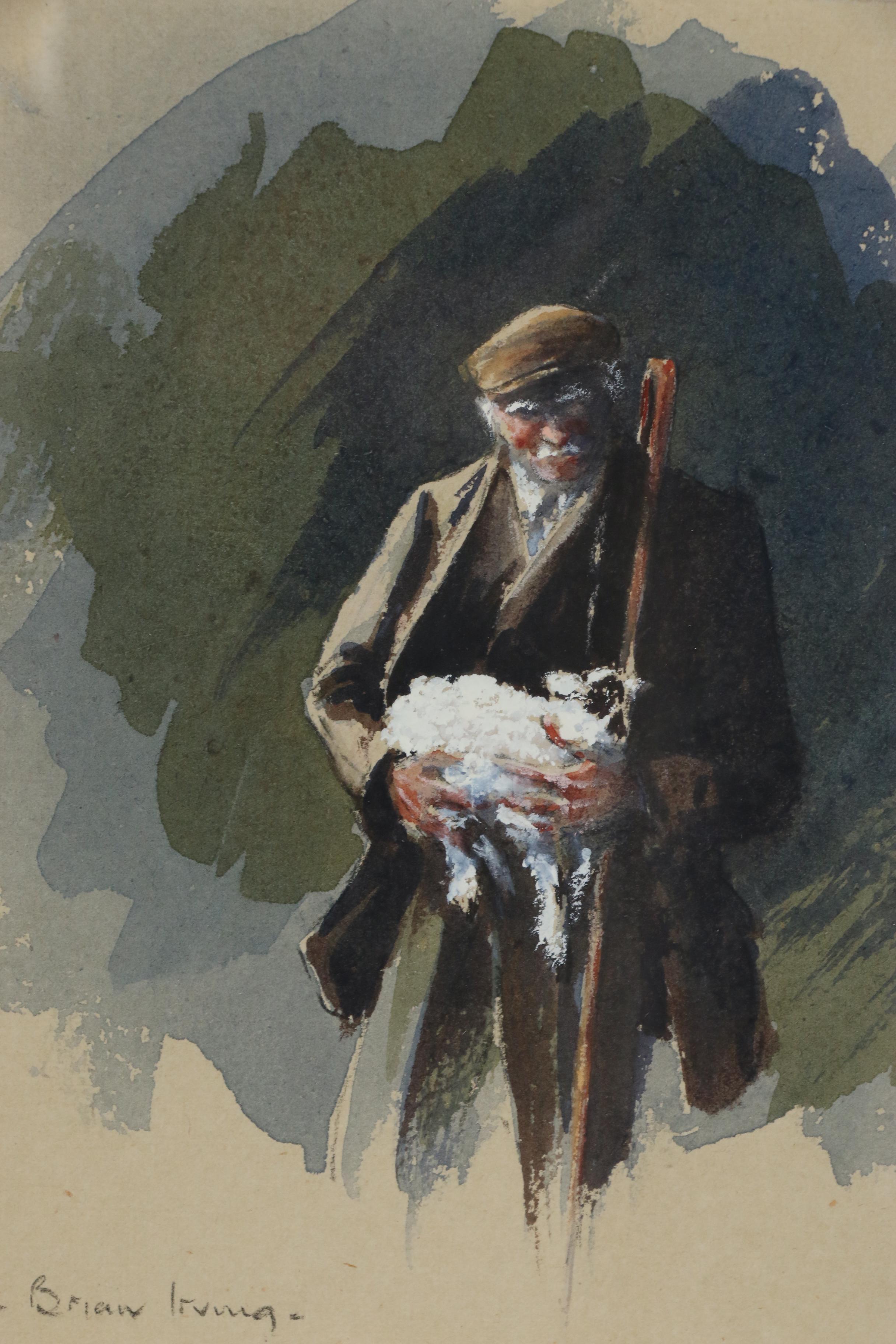 Brian Irving Embellished Watercolor of a Man, Late 20th Century