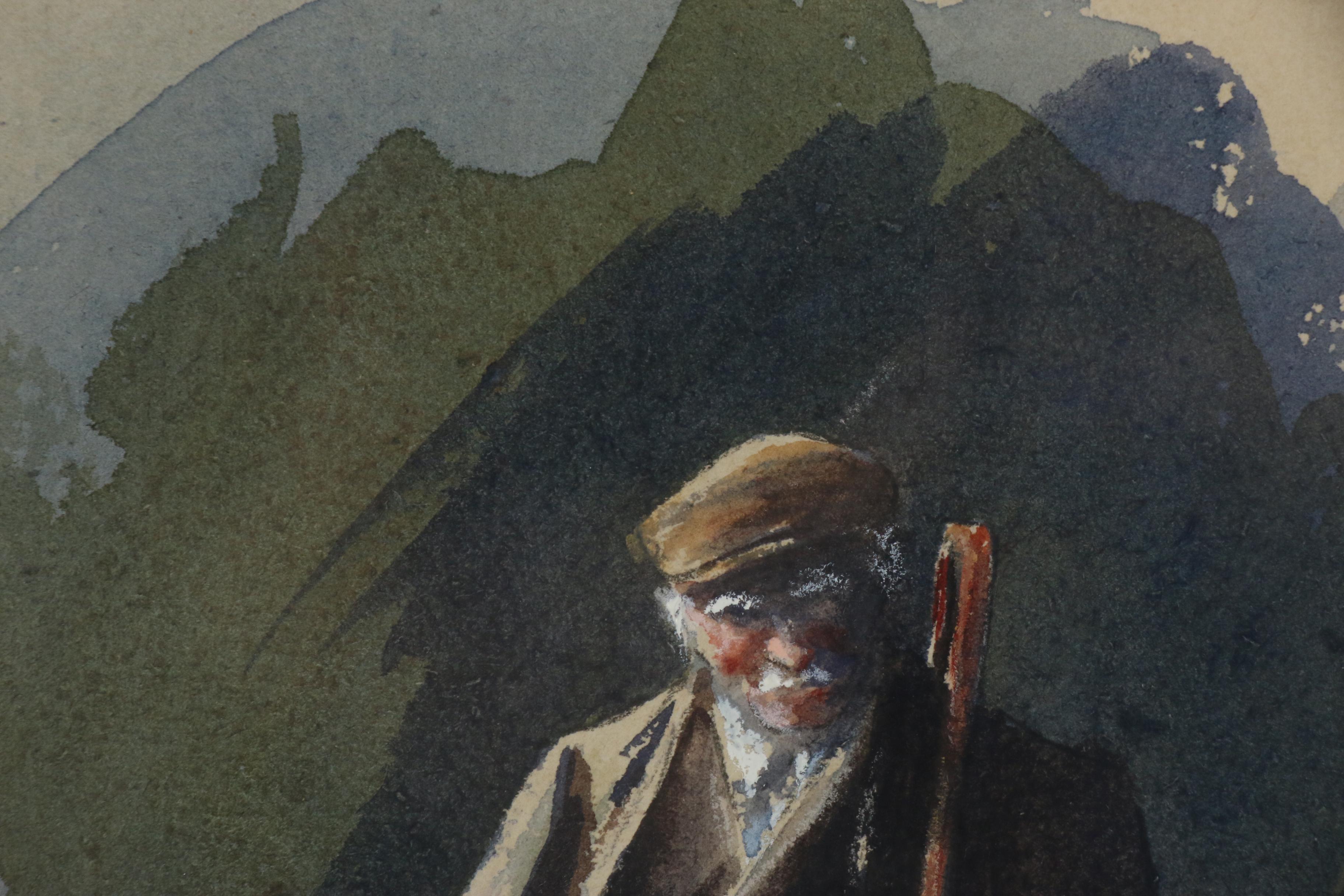 Brian Irving Embellished Watercolor of a Man, Late 20th Century