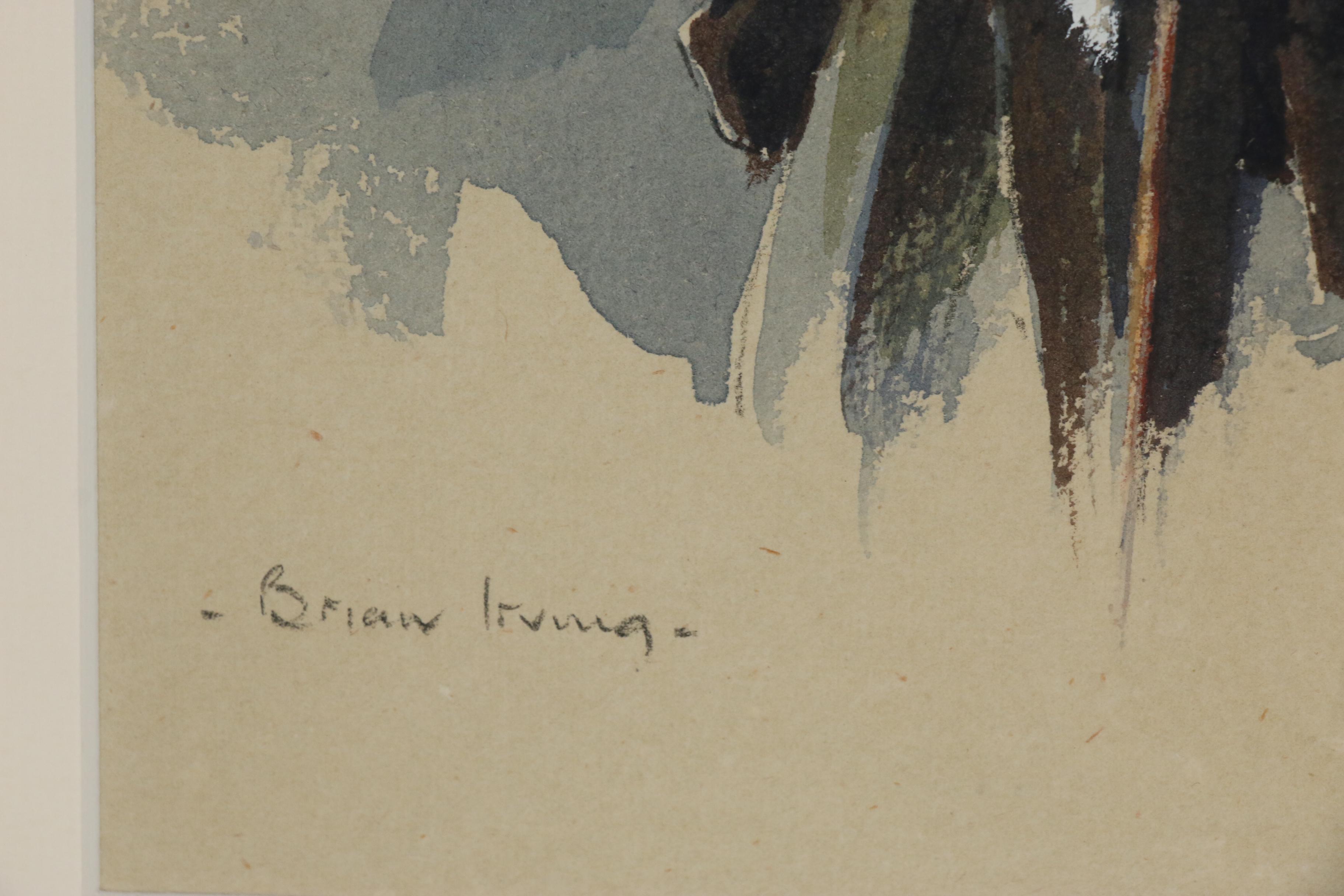 Brian Irving Embellished Watercolor of a Man, Late 20th Century